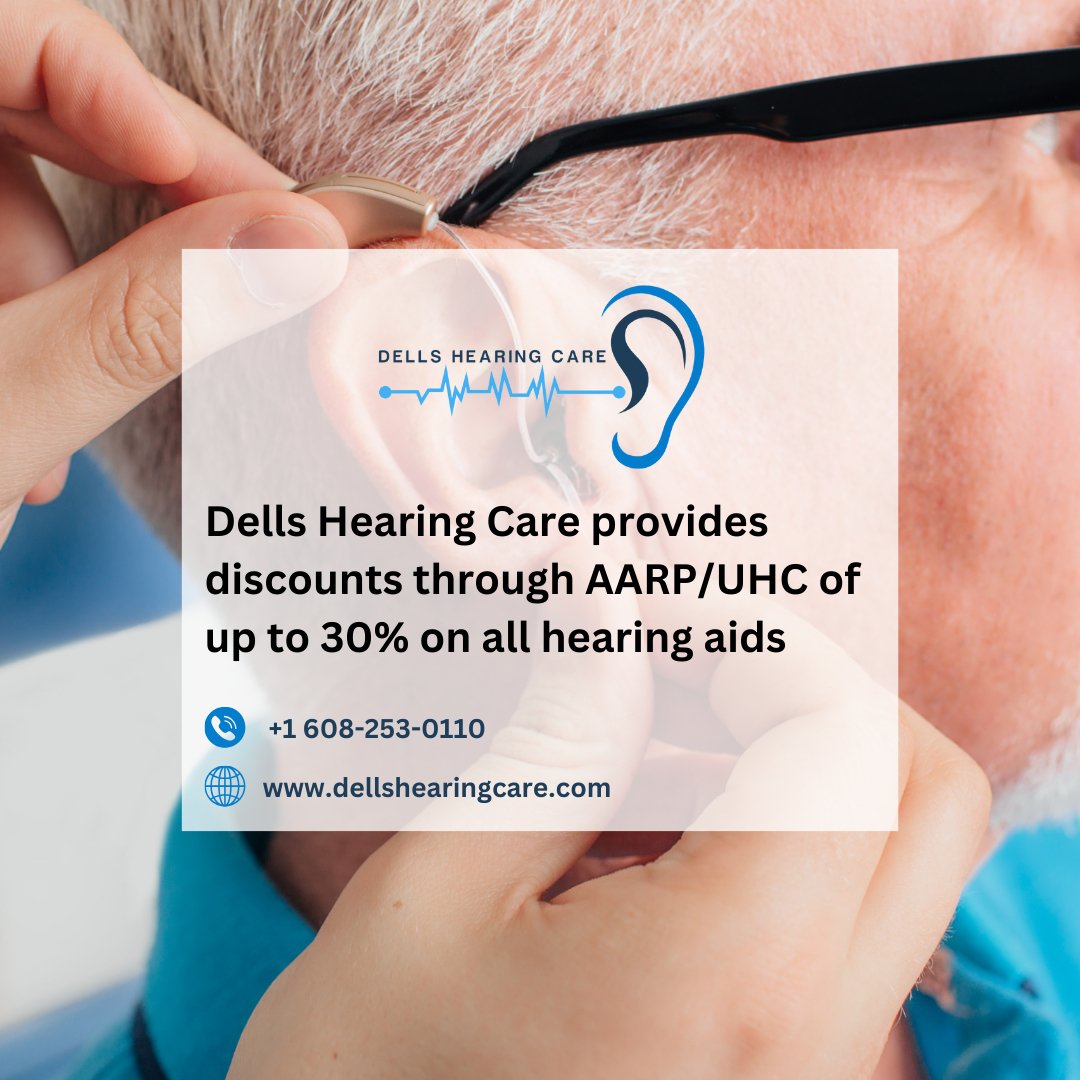 Discover exceptional value at Dell's Hearing Care! AARP/UHC members receive up to 30% off on our full range of hearing aids. 

#HealthyHearing #HearingTechnology #EarProtection #Discount