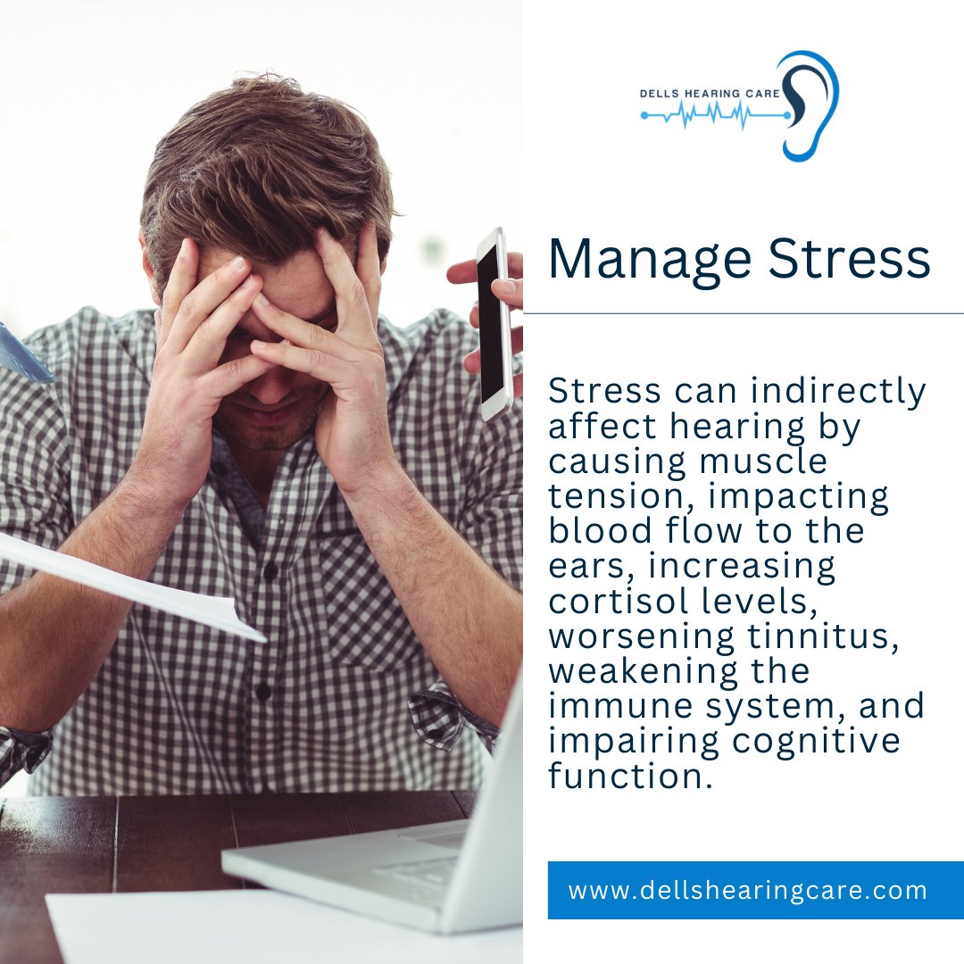 Stress can silently impact your hearing health! 🌟 At Dell's Hearing Care, we're here to help and protect your precious hearing. Reach out to us today for expert guidance

#HearLife
#SoundOfLife
#HearingLossAwareness
#Audiology
#HealthyHearing