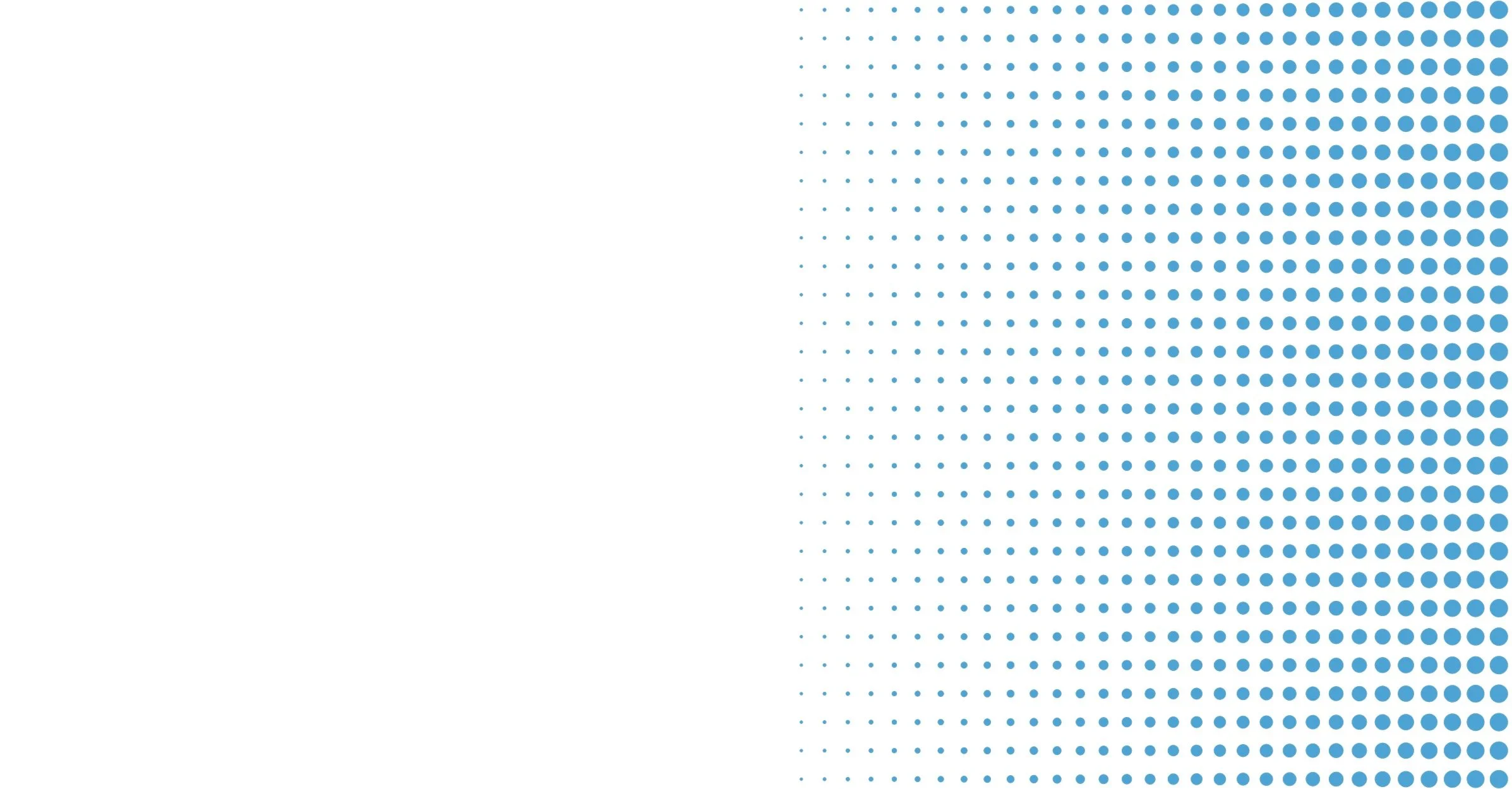 A pattern of evenly spaced blue dots on a white background, creating a gradient effect from small to large on the right side.