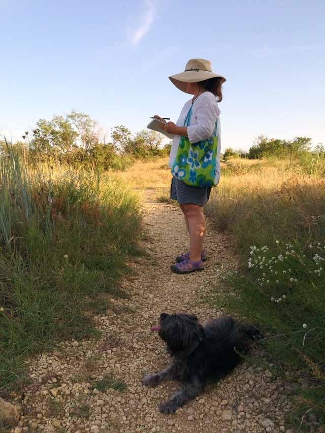   Debora Young&nbsp; and&nbsp; Olive the Prairie Dog &nbsp;seeking shade and inspiration. 