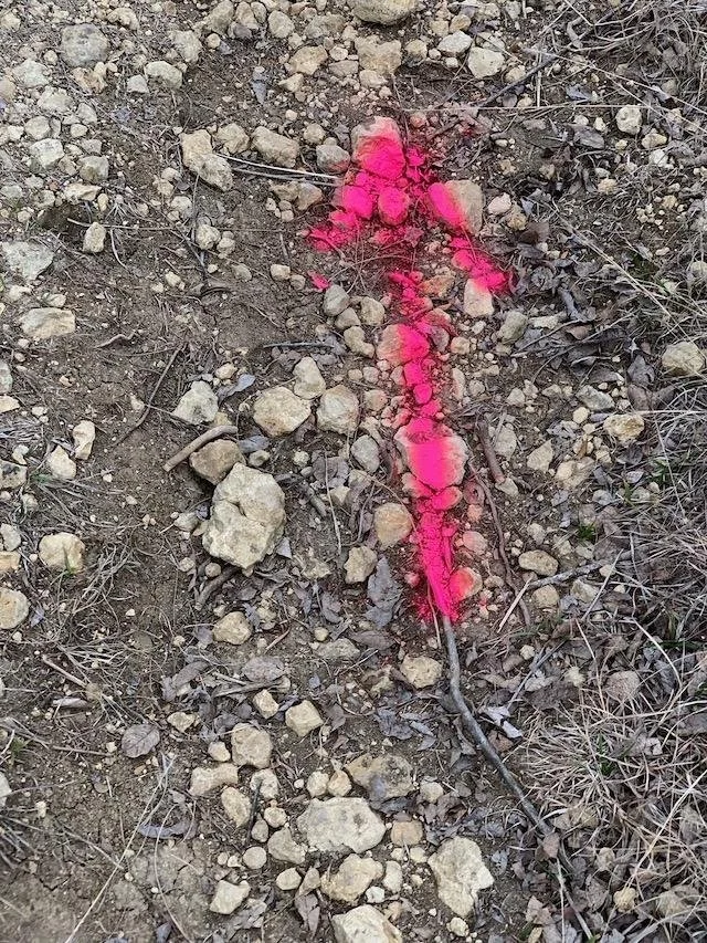  Look for&nbsp; pink paint &nbsp;in some places too mark the way. 