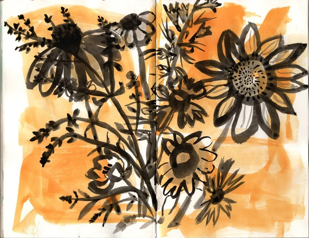  Untitled sketchbook spread - ink and watercolor 8.5"x11"    