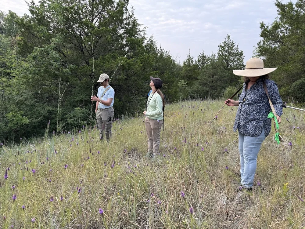  Interns, Paige and Calvin, conducting a plant survey along with Debora Young. 
