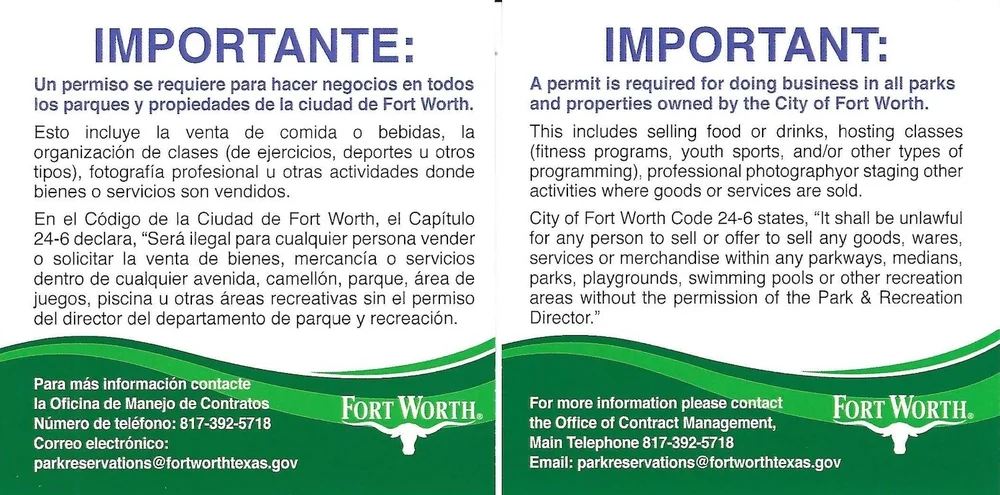  The City of FW recently printed up cards like these that are handed out to photographers by volunteers. It appears to be making a modest difference. 