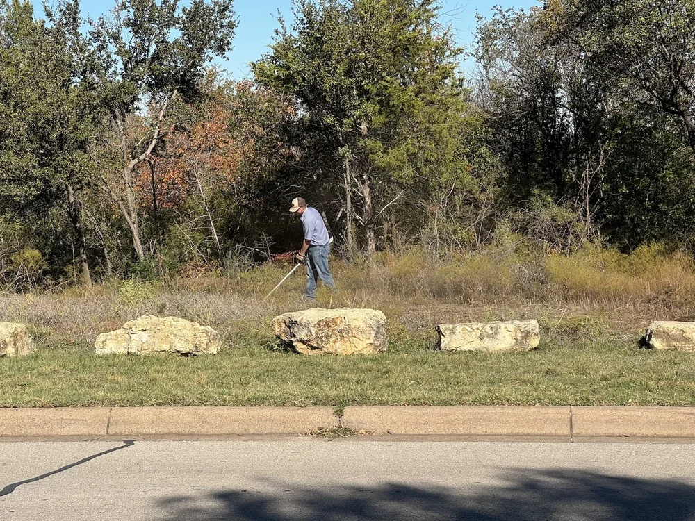  Jared Hall, prepping for the burn by creating a firebreak around the perimeter of the meadow. Jared is a  Natural Resource Specialist  with  Fort Worth Park &amp; Recreation  and 