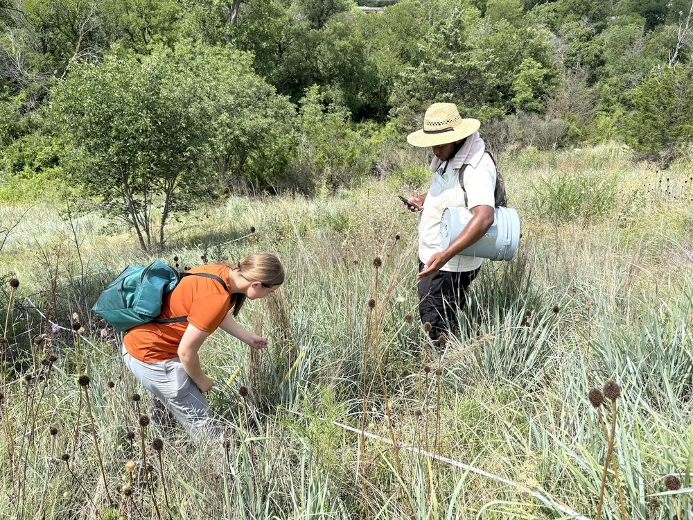  Paige &amp; Keandre counting species in their survey plot. 