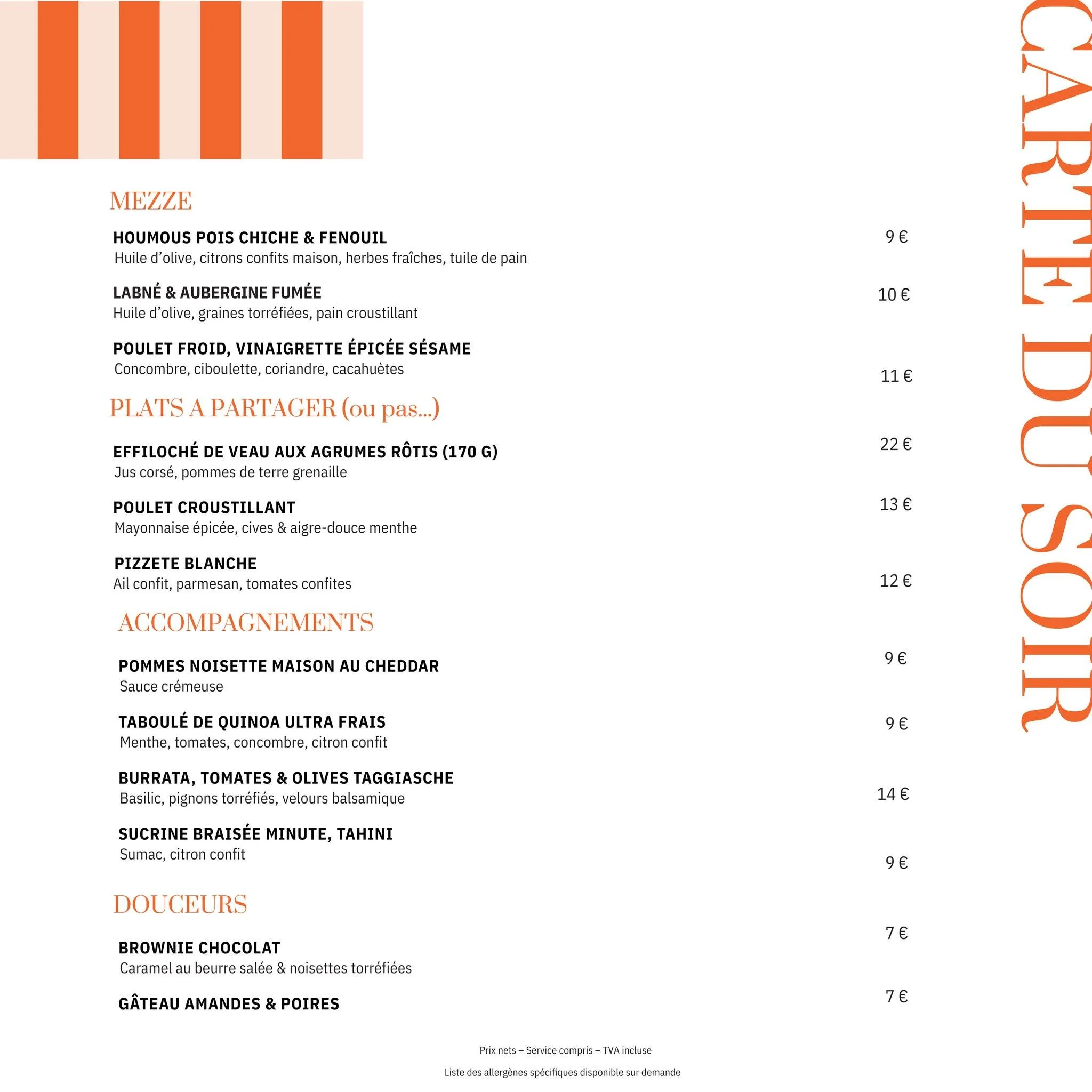 🍊Les soir&eacute;es de l&rsquo;Orangerie commencent le 2 avril 🍊

Nouvelle carte du soir.
Cuisine m&eacute;diterran&eacute;enne.
Assiettes &agrave; partager
Et une toute nouvelle carte de cocktails.
Du mercredi au vendredi soir, on rallume les lumi