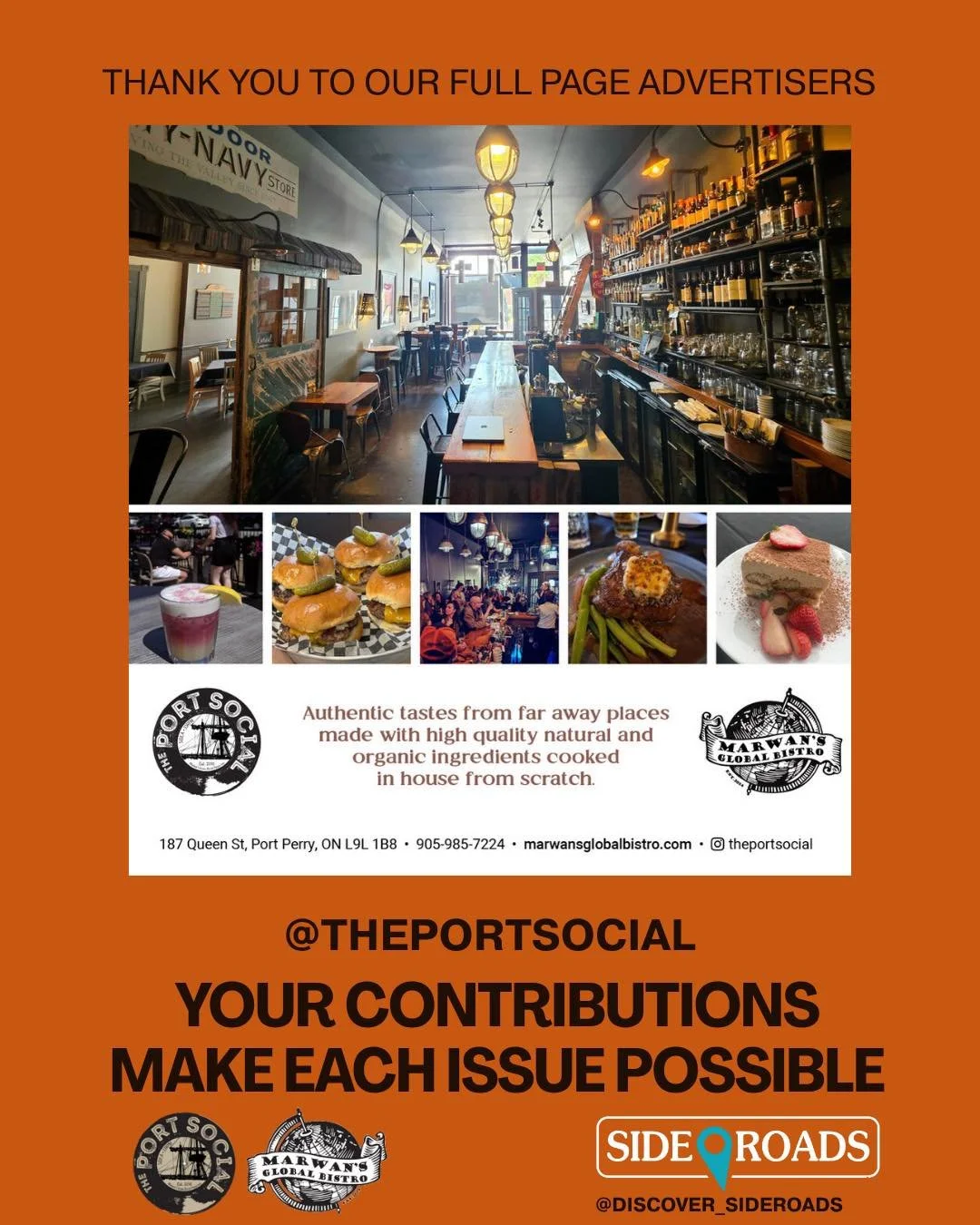 A special thank you to our full page advertisers at Marwan's Global Bistro &amp; the Port Social.

If you're in the Port Perry area, make sure to head over to The Port Social for some delicious food.

#portperry #northdurham #smallbusiness #thingstod