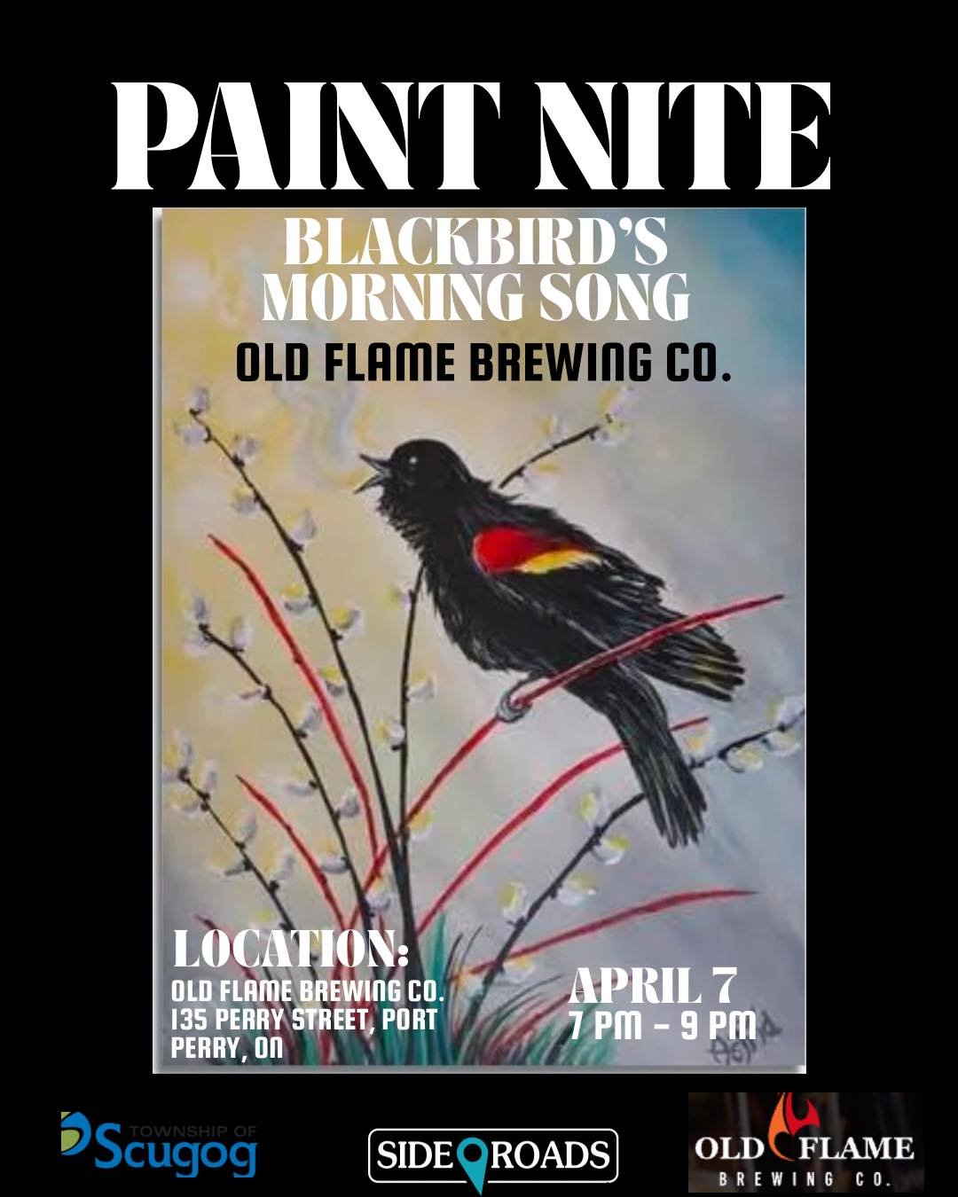 Join us for Paint Nite at Old Flame Brewing Co. tomorrow April 7, 2026 at 7 PM. Hope to see you there!

For more information go to sideroads.ca

#portperry #northdurham #culture #fun #arts #thingstodoinscugog #sideroadsofscugog #paintnite