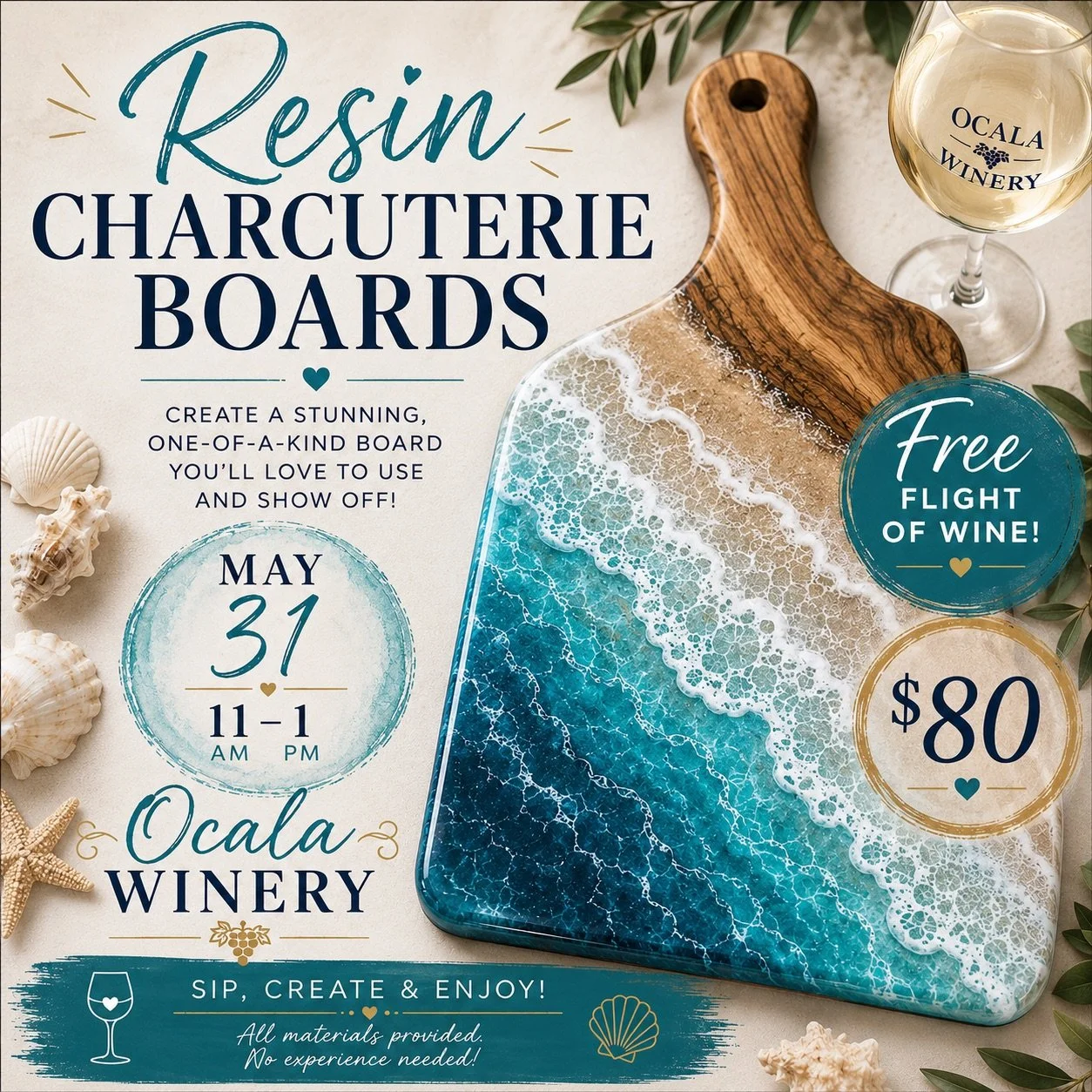 SUN: Resin Charcuterie Board Workshop at Olcala Winery