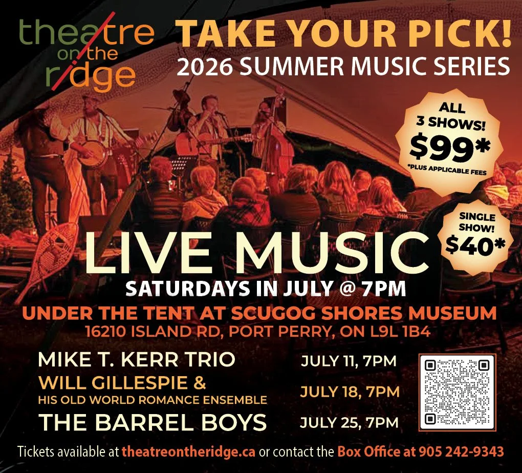 Poster featuring a live band promoting "Take Your Pick Summer Music Series" at Theatre on the Ridge