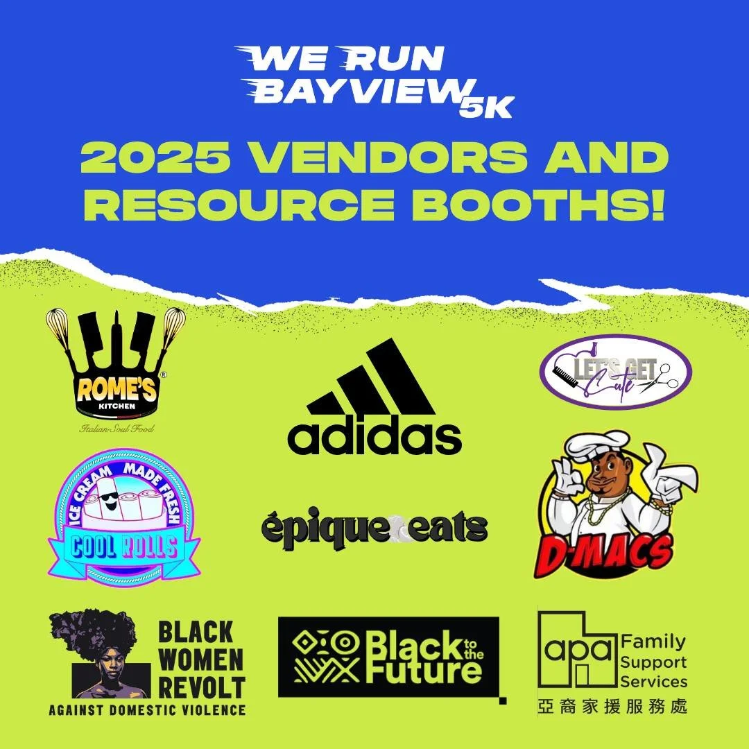 Check out each of our food and service vendors by swiping left! 
They'll be at Candlestick Point State Recreation Area this Saturday at 10am for We Run Bayview - a 5K community fun run hosted by YCD. 
Join us for:
🎽 5K Race
🧒🏾 Kids 500m Dash
🌮 V