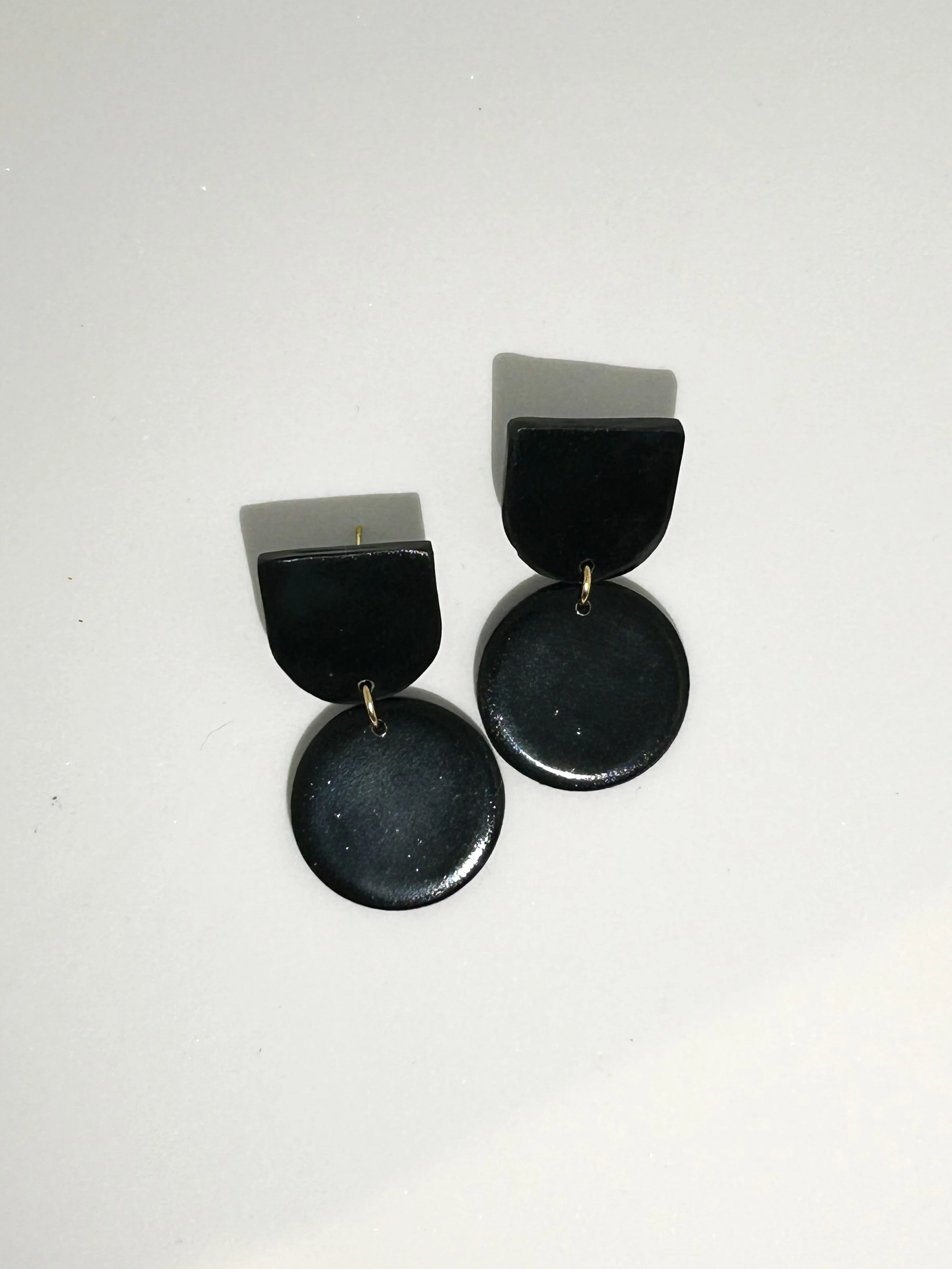 Glossy Black Arch Earrings - Sample