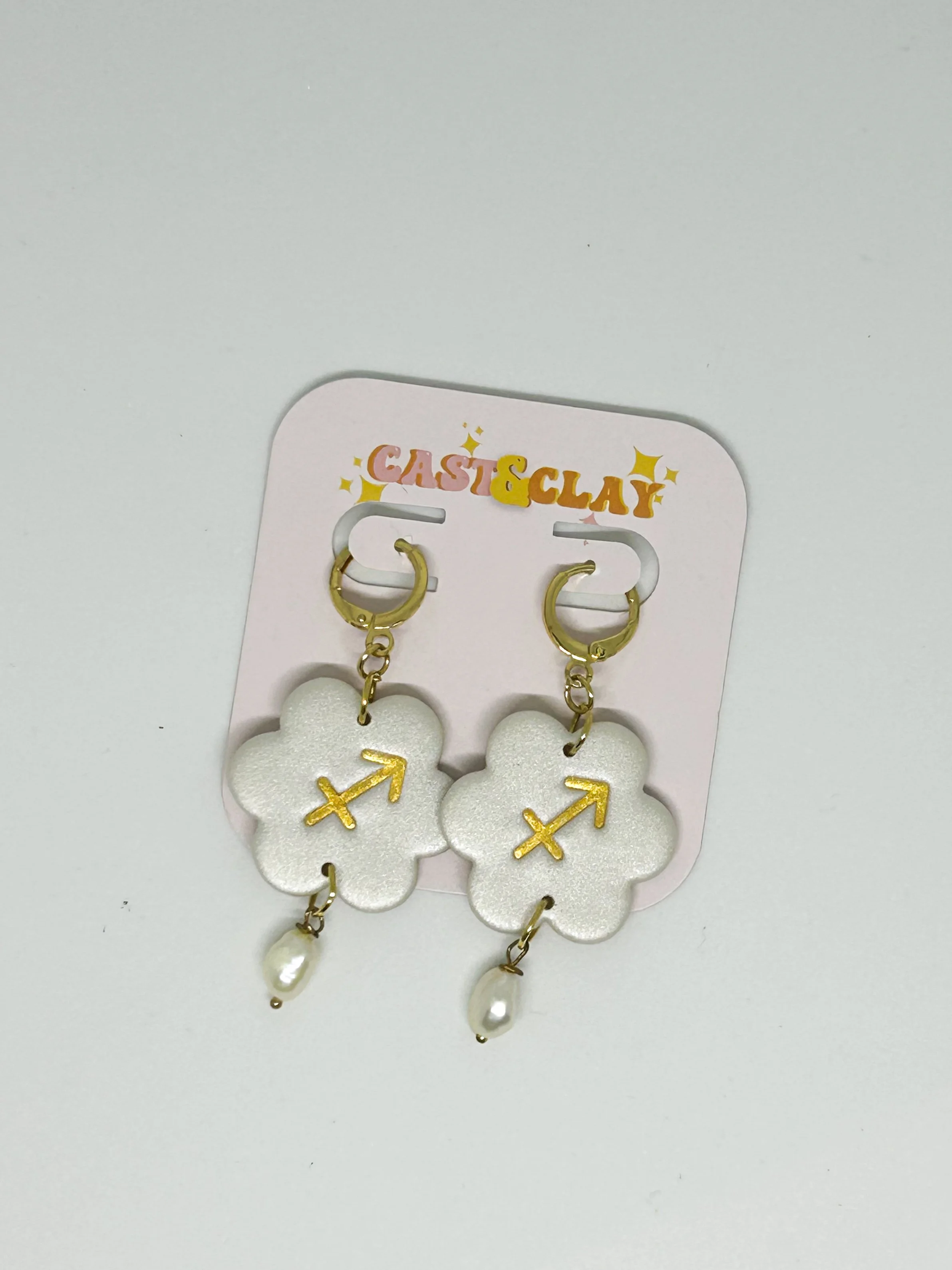 Saggittarius Pearl Huggie Hoops