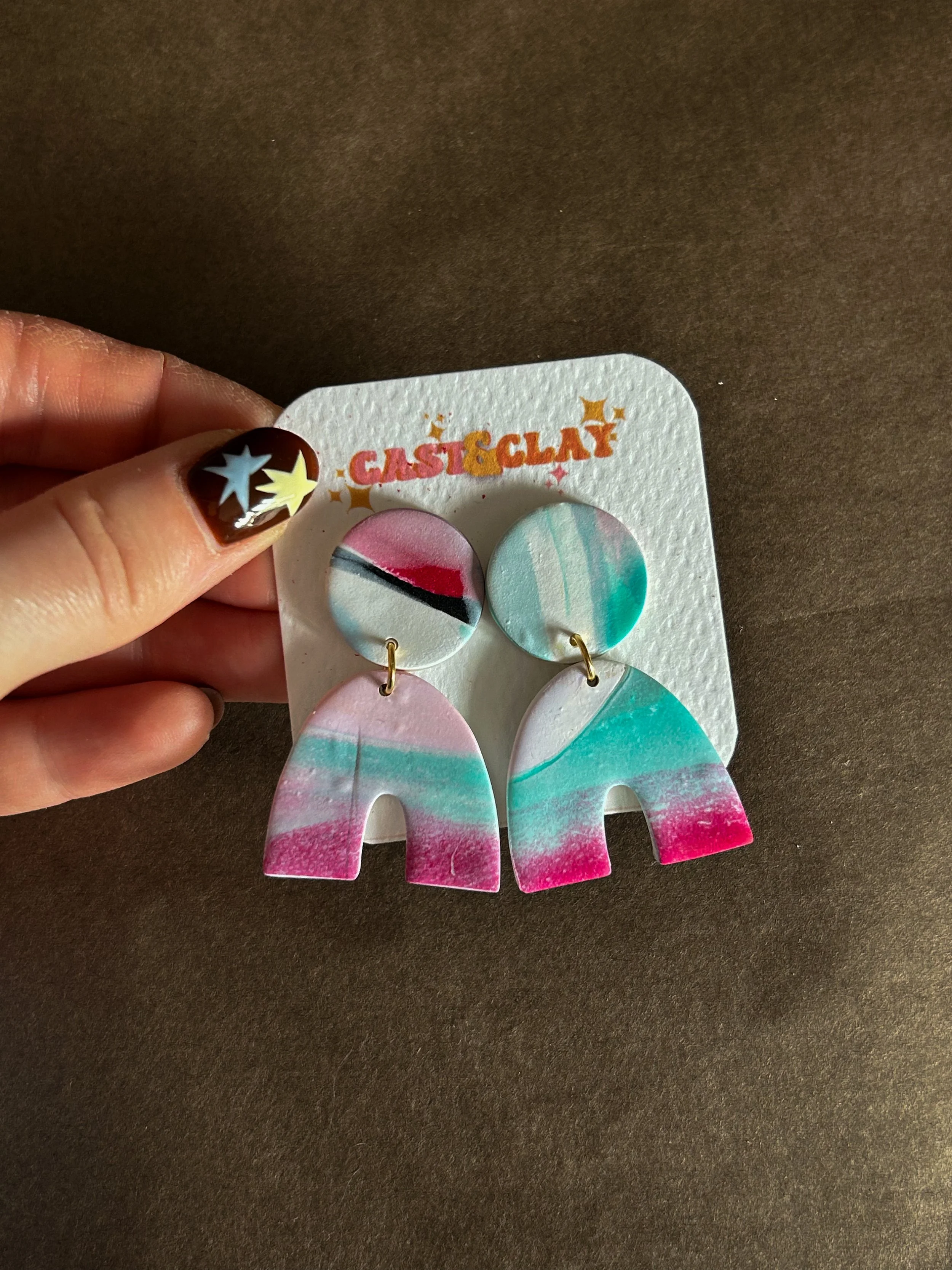 Teal and Pink Marble Arch Studs - Zero Waste