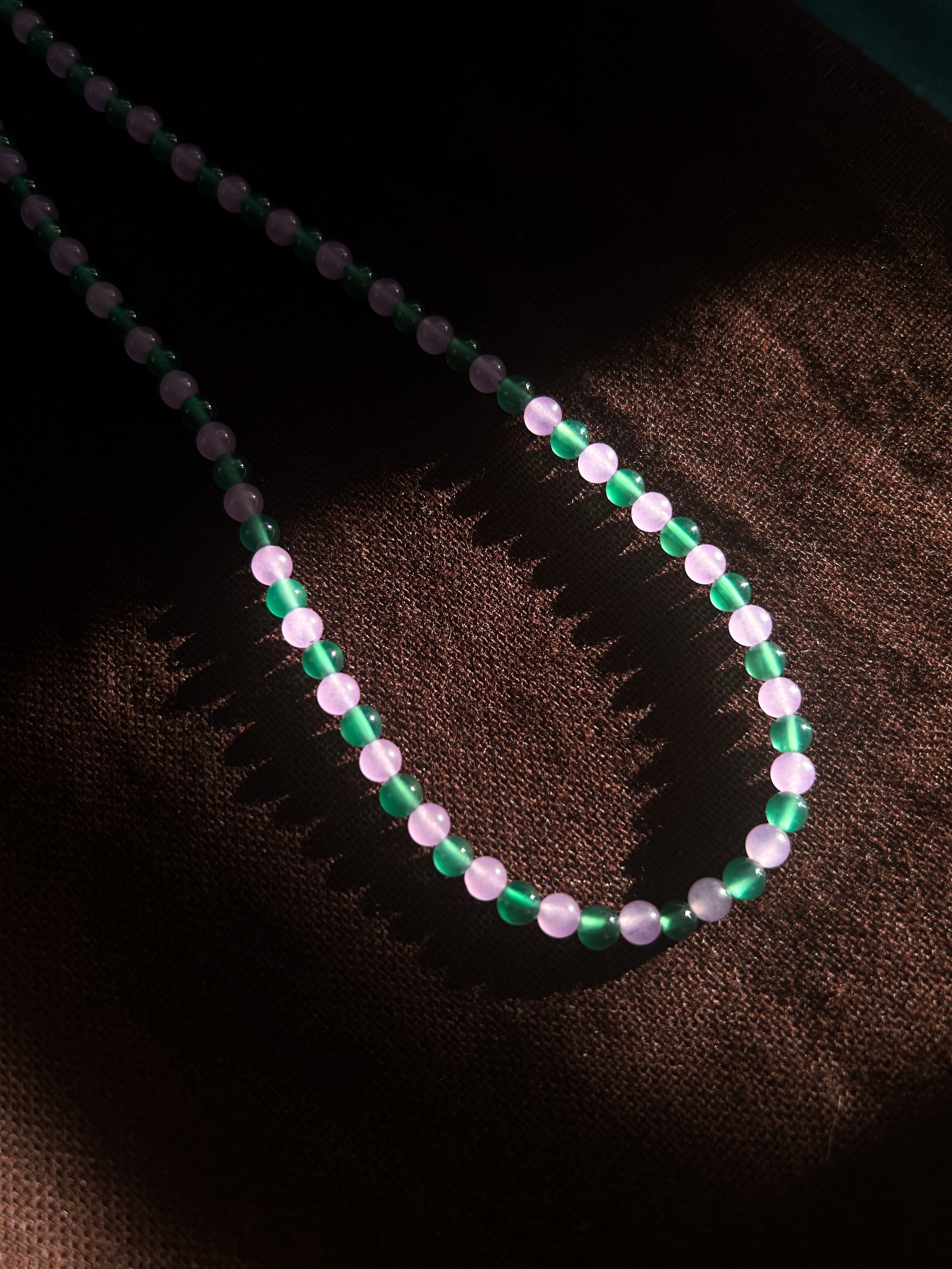Fine Beaded Necklace - Lilac Jade & Green Agate