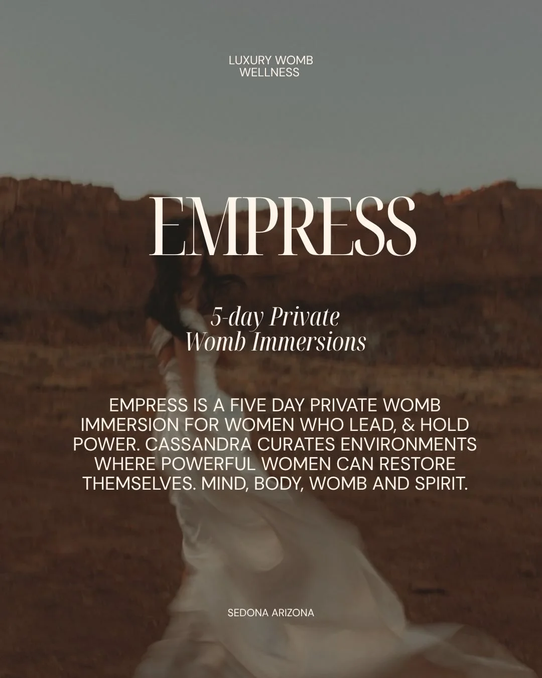 Empress is offered by application for energetic coherence. All applications are personally reviewed.

If you are ready to enter the womb sanctum and luxury womb wellness I am taking one client in  May. 

Comment EMPRESS for the application link and f