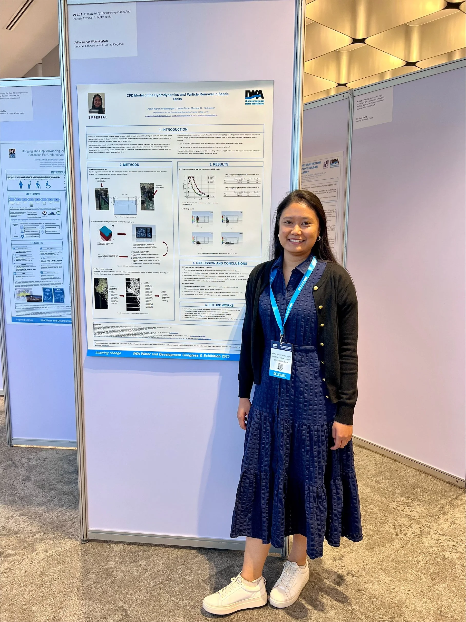 PhD student Adhin Harum Wulaningtyas presents a poster on a CFD model of hydrodynamics and particle removal in septic tanks.
