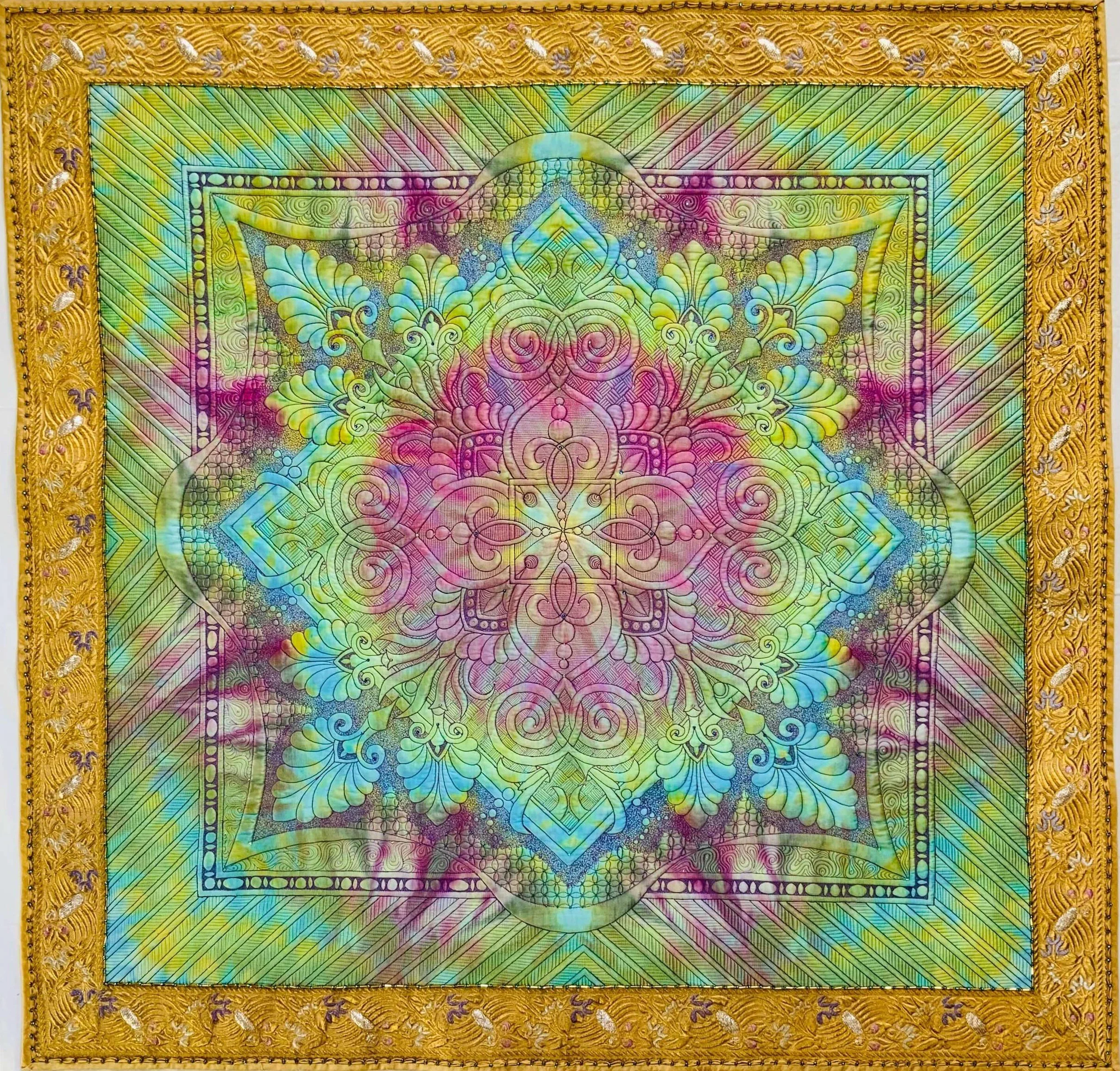 Best Stationary Quilting: Framed Visions, pieced and quilted by Qurrat Thakur, 43" x 43", Cedar Park, TX