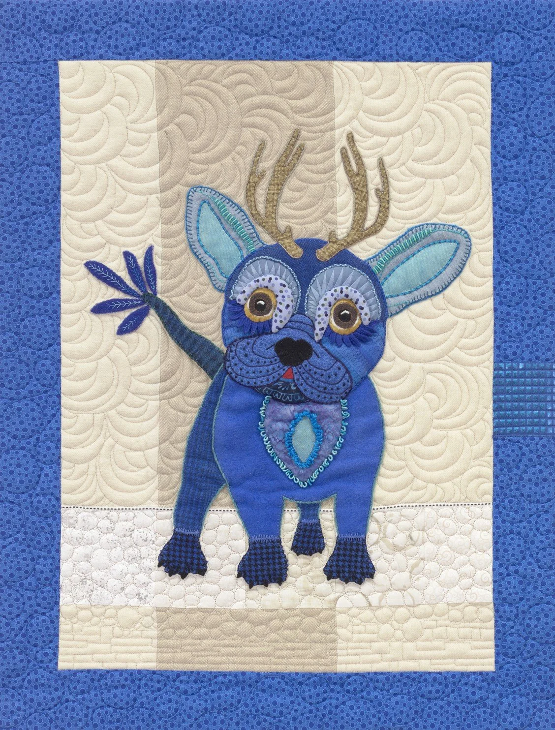 CHAIRPERSONS AWARD - MARTI DELNEVO: Azul, pieced by Maria Lusia Castelan and quilted by Margaret Landon, 23" x 30", Lewiston, NY