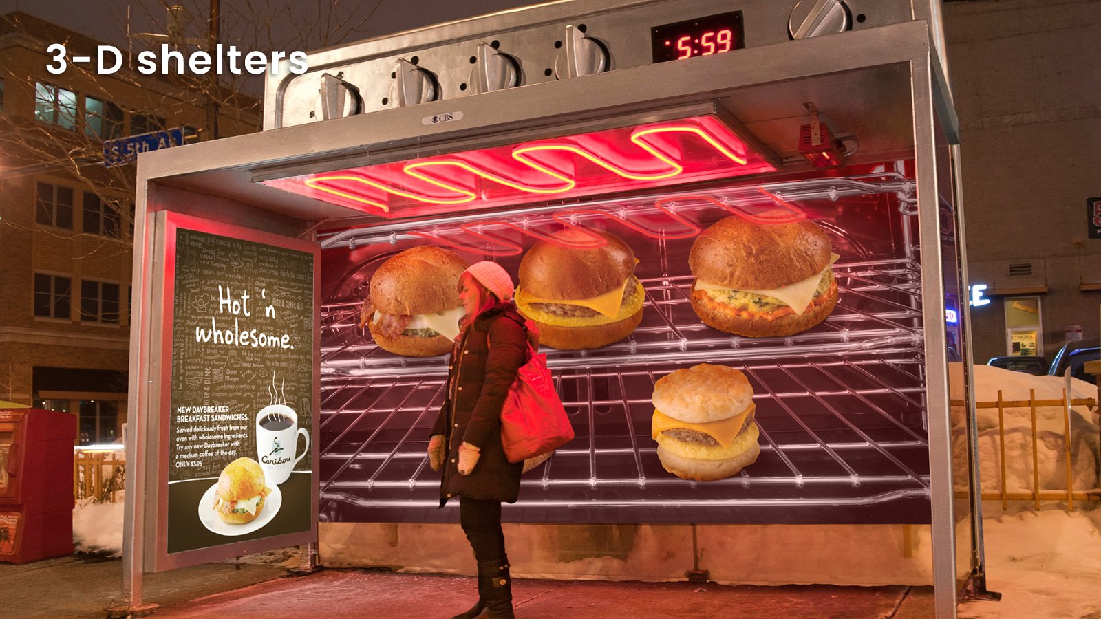 Transit shelters can also sometimes accomodate 3-D embellishments, transforming standard shelter structures into eye-grabbing displays that leave a lasting impression.