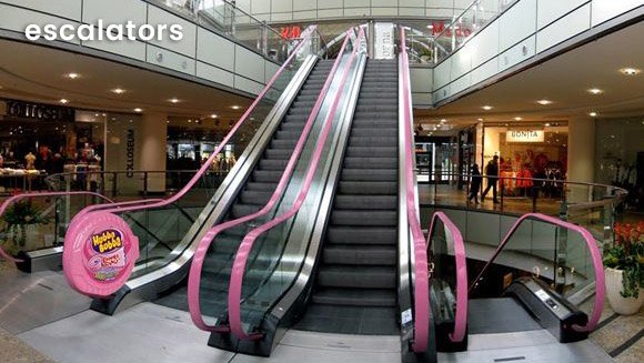 Escalators are a creative, unexpected and often memorable way to get a message in front of consumers. Their handrails, sides and steps can all be utilized in displaying ad messaging.