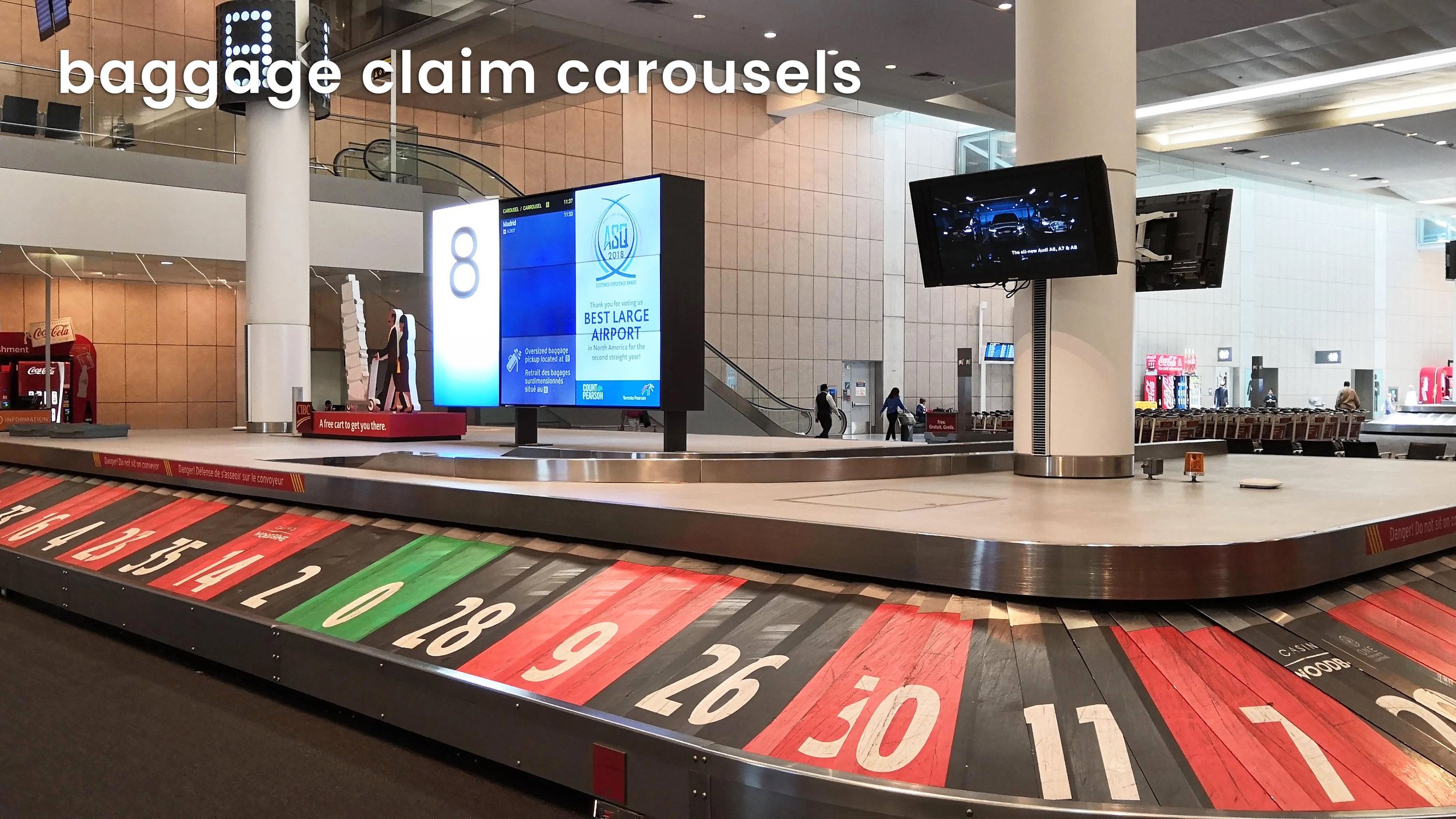 Baggage claim carousels offer an extensive dwell time to arriving travelers as they wait for their luggage. Baggage claim is an effective way to reach leisure travelers in particular.
