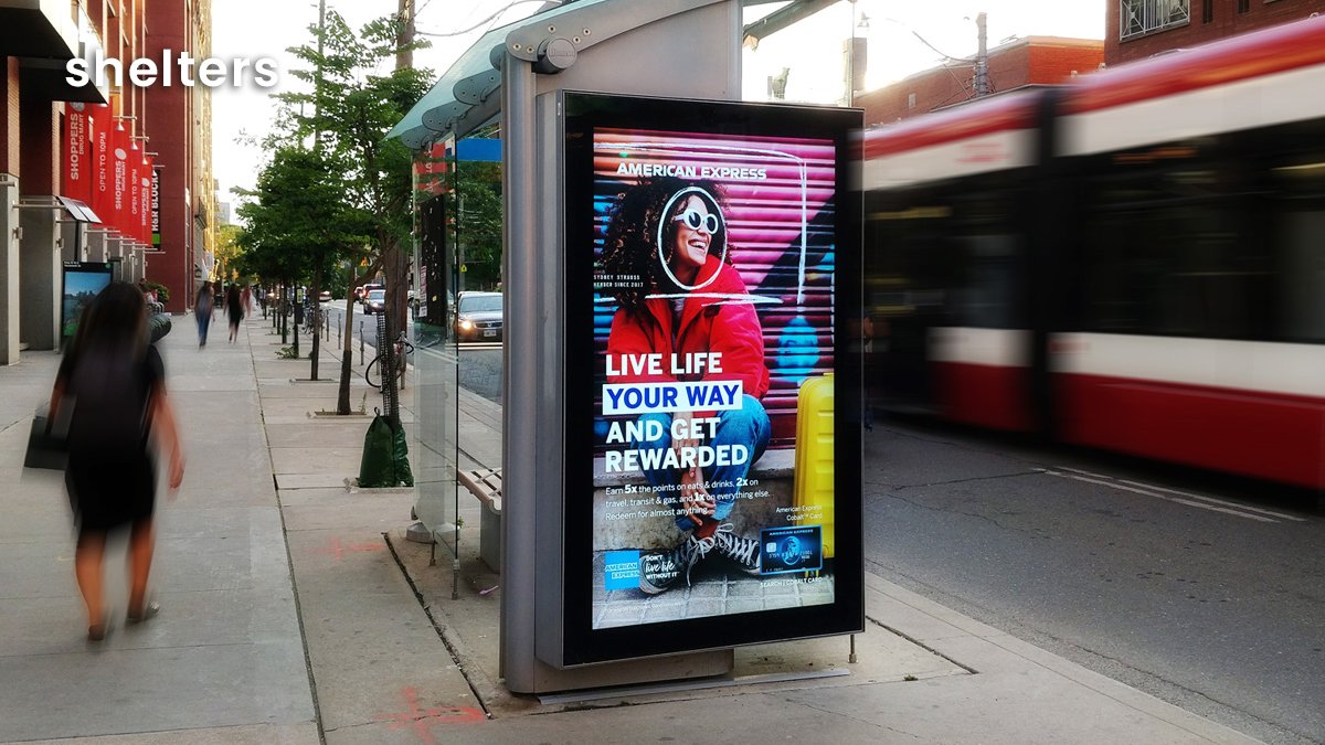 Transit shelters provide coverage in areas zoned out to other media, reaching pedestrian and vehicular traffic alike. When purchased in showings they can create broad rapid reach and high frequency. Sizes vary by market, but the most common size is a