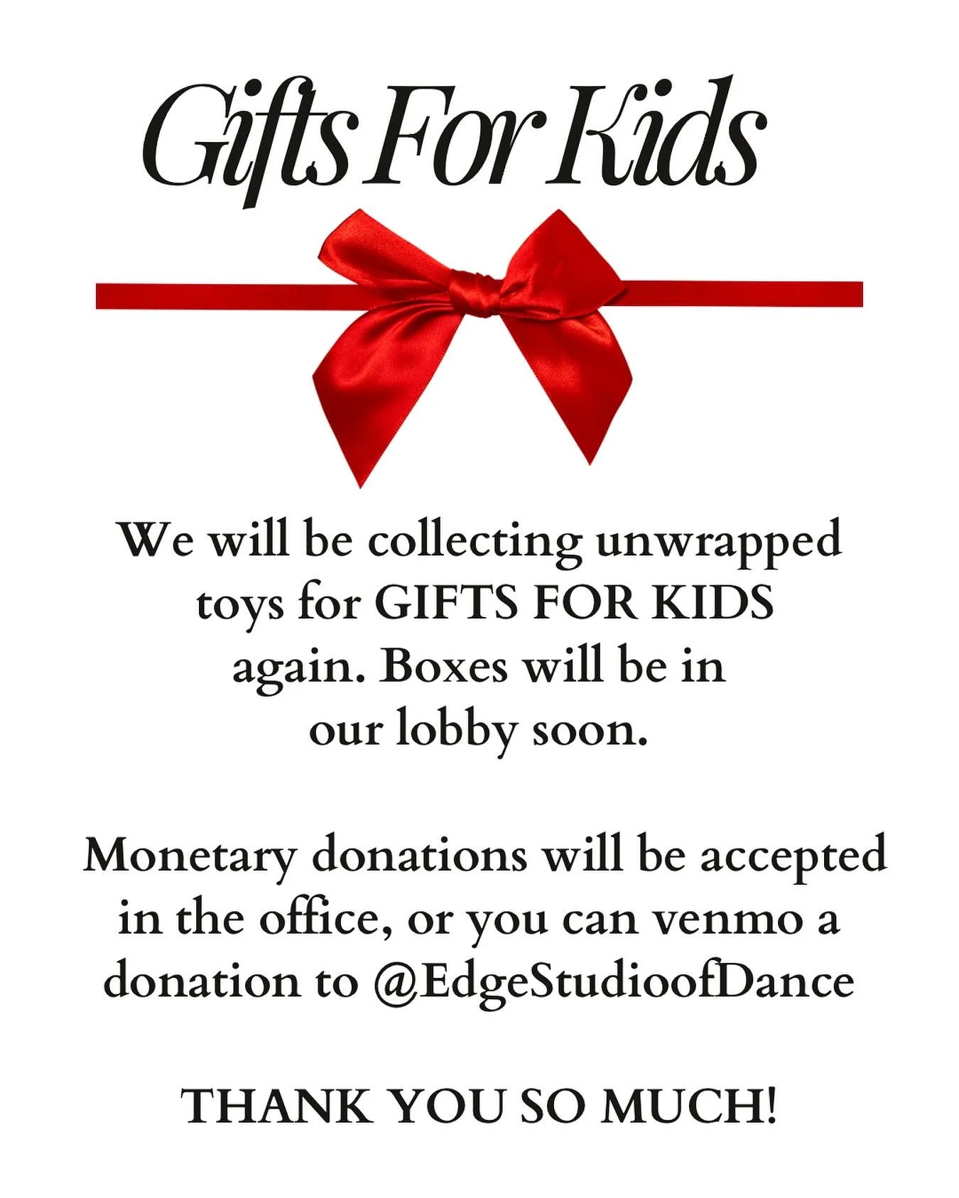 Join us in brightening the holiday season! You have been tremendously generous in previous years, and we are beyond grateful. If sending Venmo, please put GIFTS FOR KIDS in the subject line. Venmo donations will help with gifts for older children/tee