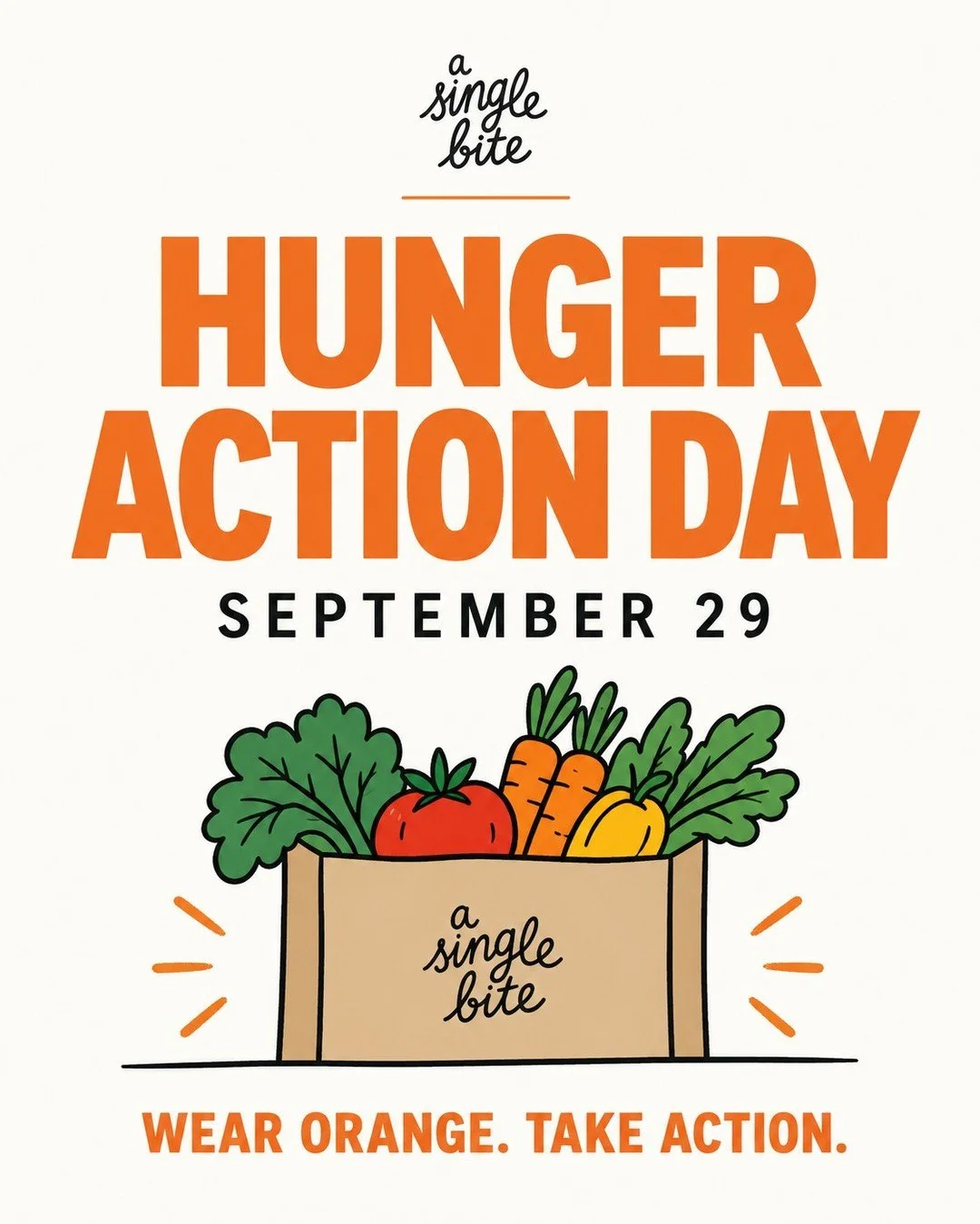 Today is Hunger Action Day. 🧡

Here in Sullivan County, roughly 14.8% of our neighbors face food insecurity &mdash; including 1 in 4 local children.

At A Single Bite, we see the need firsthand. Every week, we prepare and deliver more than 1,500 fre