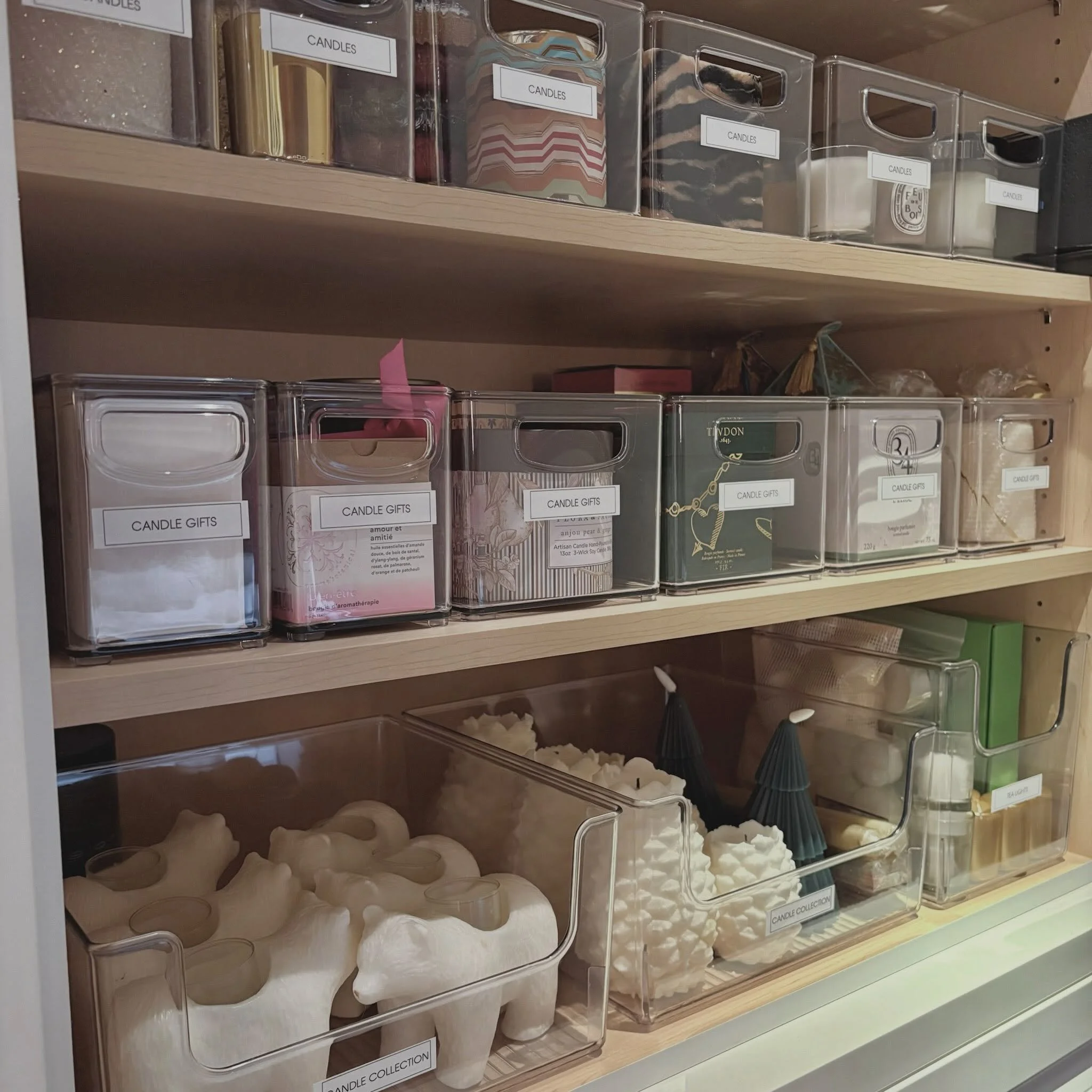 There&rsquo;s something so satisfying about opening a cabinet and actually being able to see everything you have.

For this candle collection, we created simple, labeled zones that make it easy to find what you need, keep inventory visible, and put e