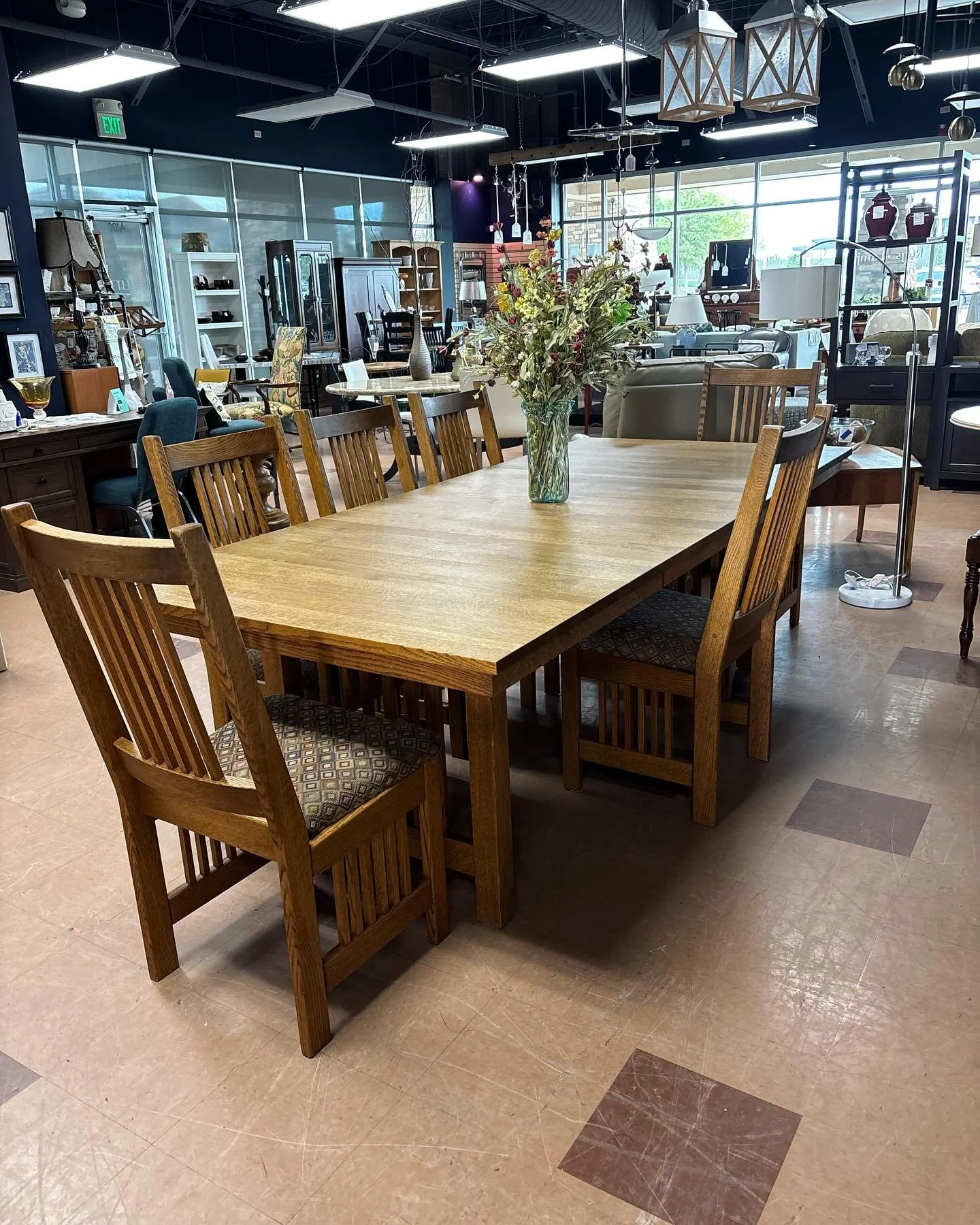 Mission style dining set with 6 chairs.