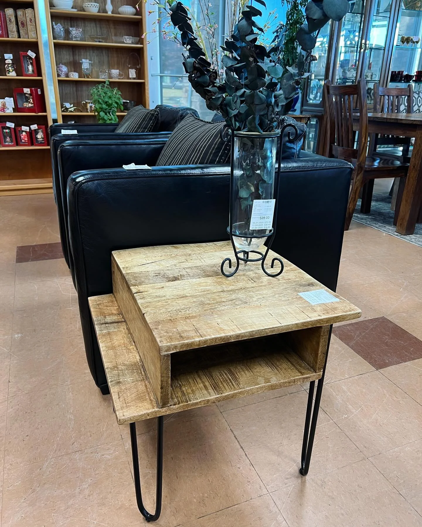 Mango wood side tables with hairpin legs! 2 available!