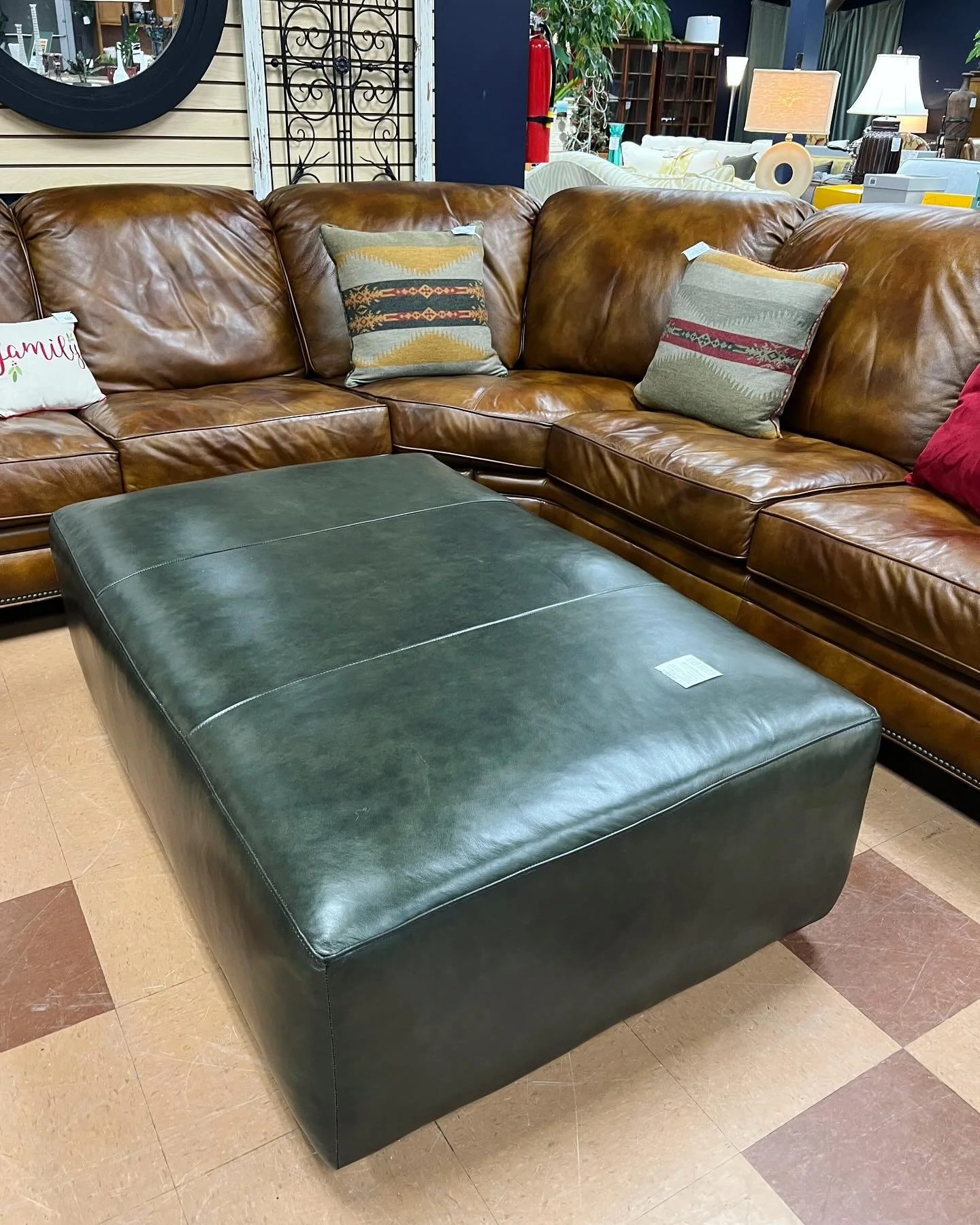 GREEN Leather Thomasville Ottoman on Casters!! 🥰