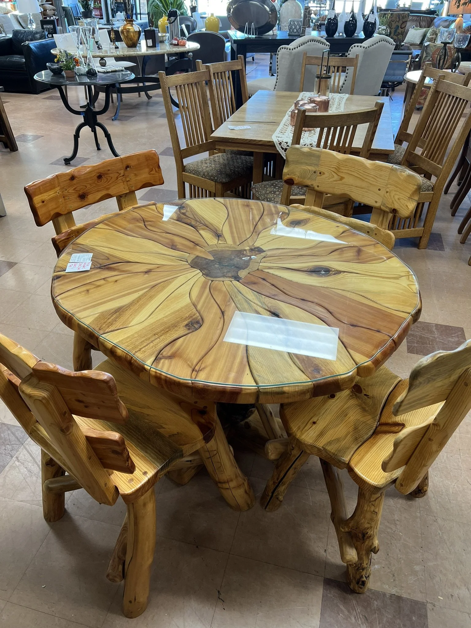 Custom Pine 5 PC set with glass top!