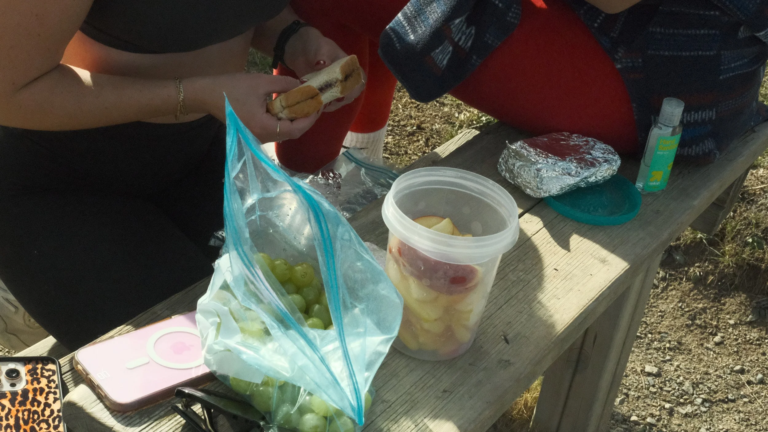 We packed a lunch of fruit, cheese, and PB&amp;Js for our hike which was the perfect snack in-between different playground sets