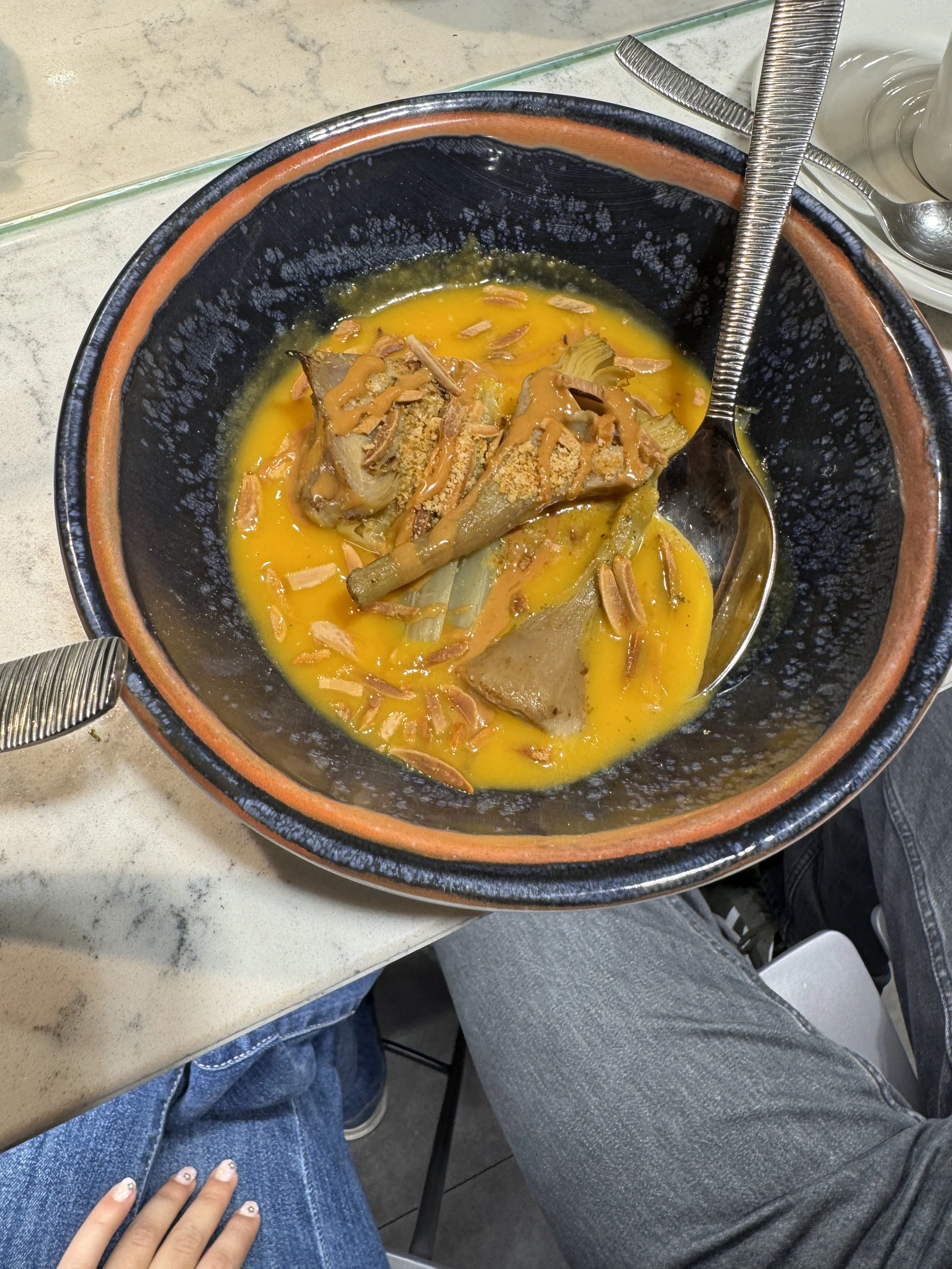  Artichokes in a summer squash sauce 