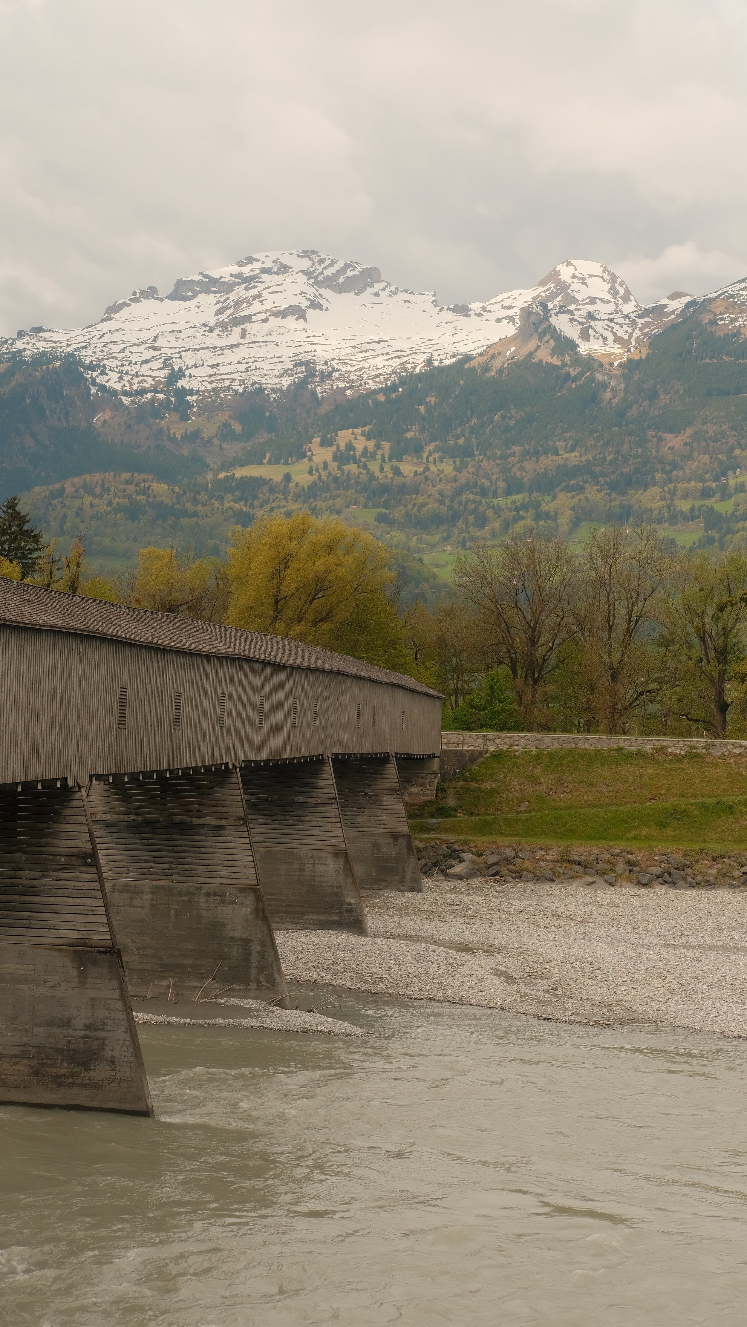  View of the Alte Rheinbrücke and Rhine River from the Liechtenstein side. 