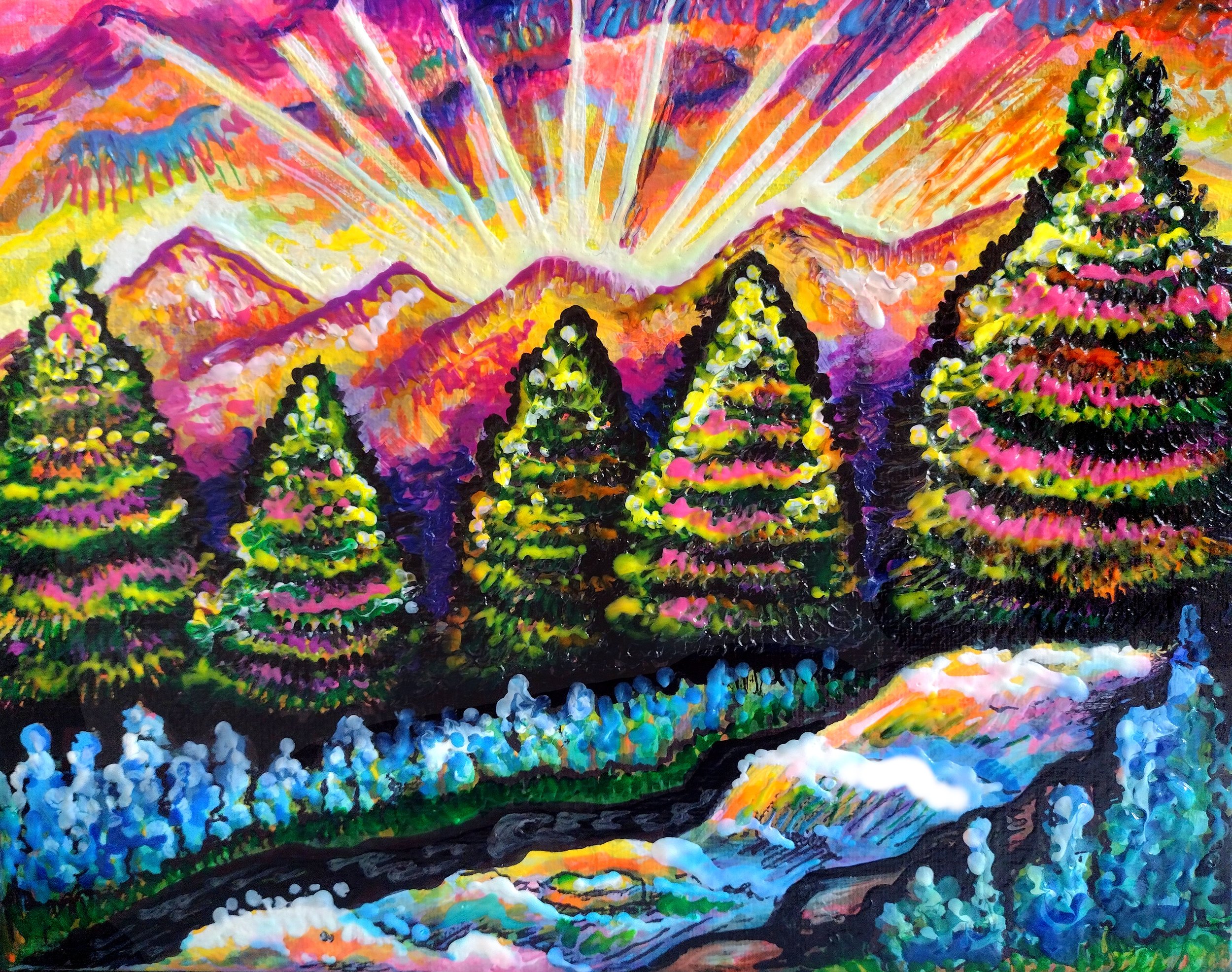 Mountain Stream Sunset Mixed Media.jpg