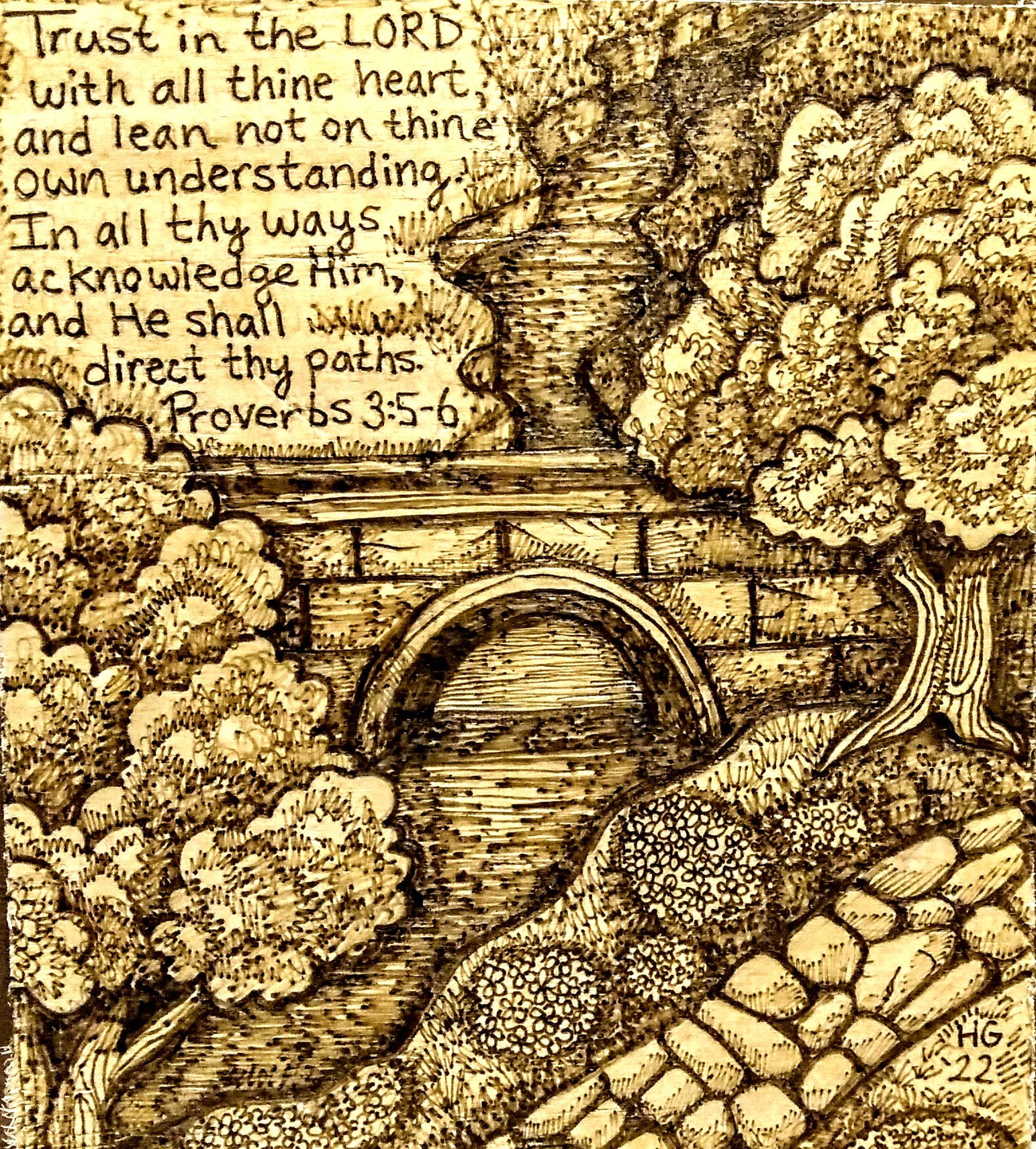 Proverbs 3.5-6 Woodland Bridge--Wood Burning.jpg