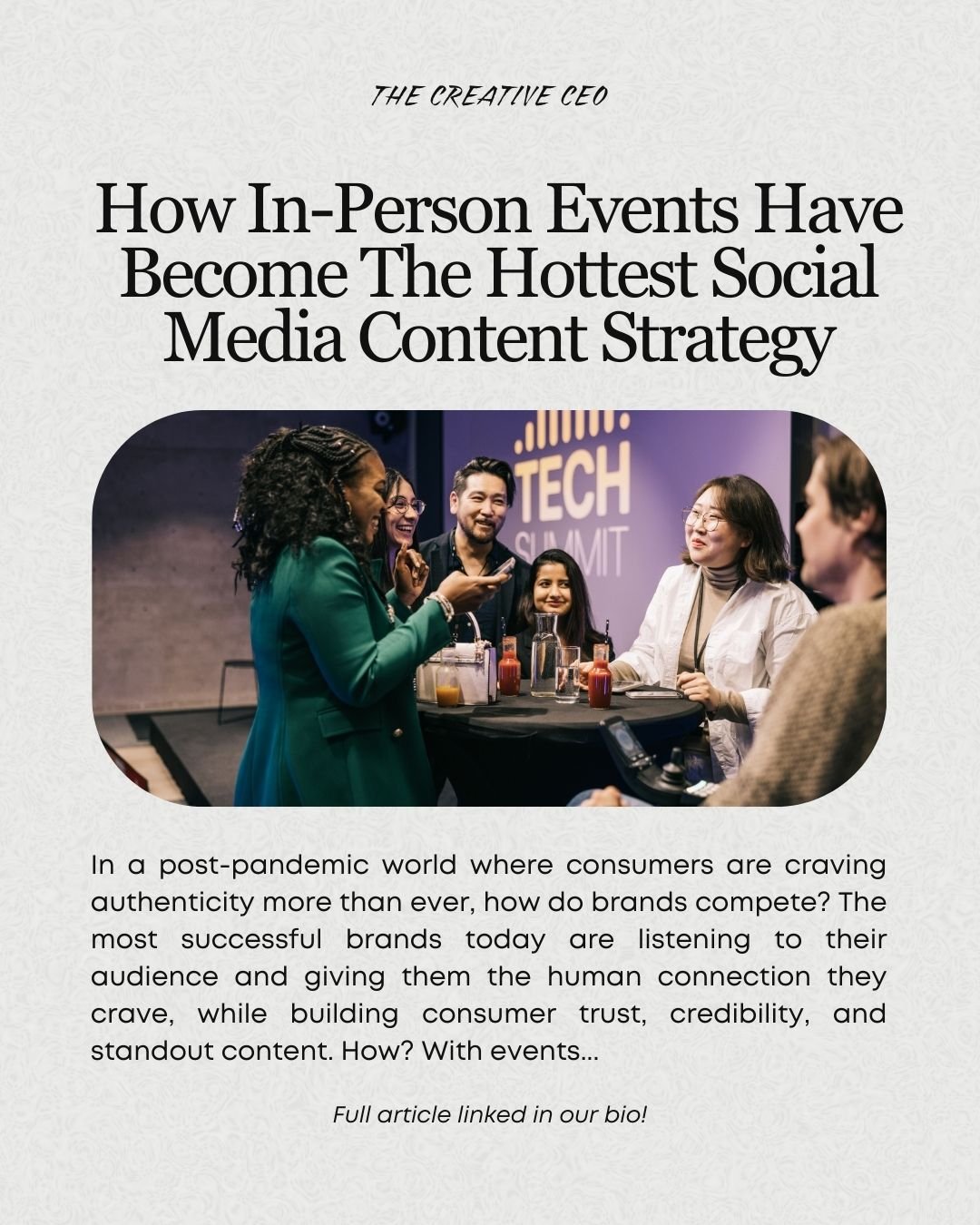 what if we told you getting off your phone and in-person is somehow becoming the hottest social media strategy in the business? 🤔 Read the full article now + tons of hot marketing tips at the link in our bio 🔗

#marketing #events #socialmediamarket
