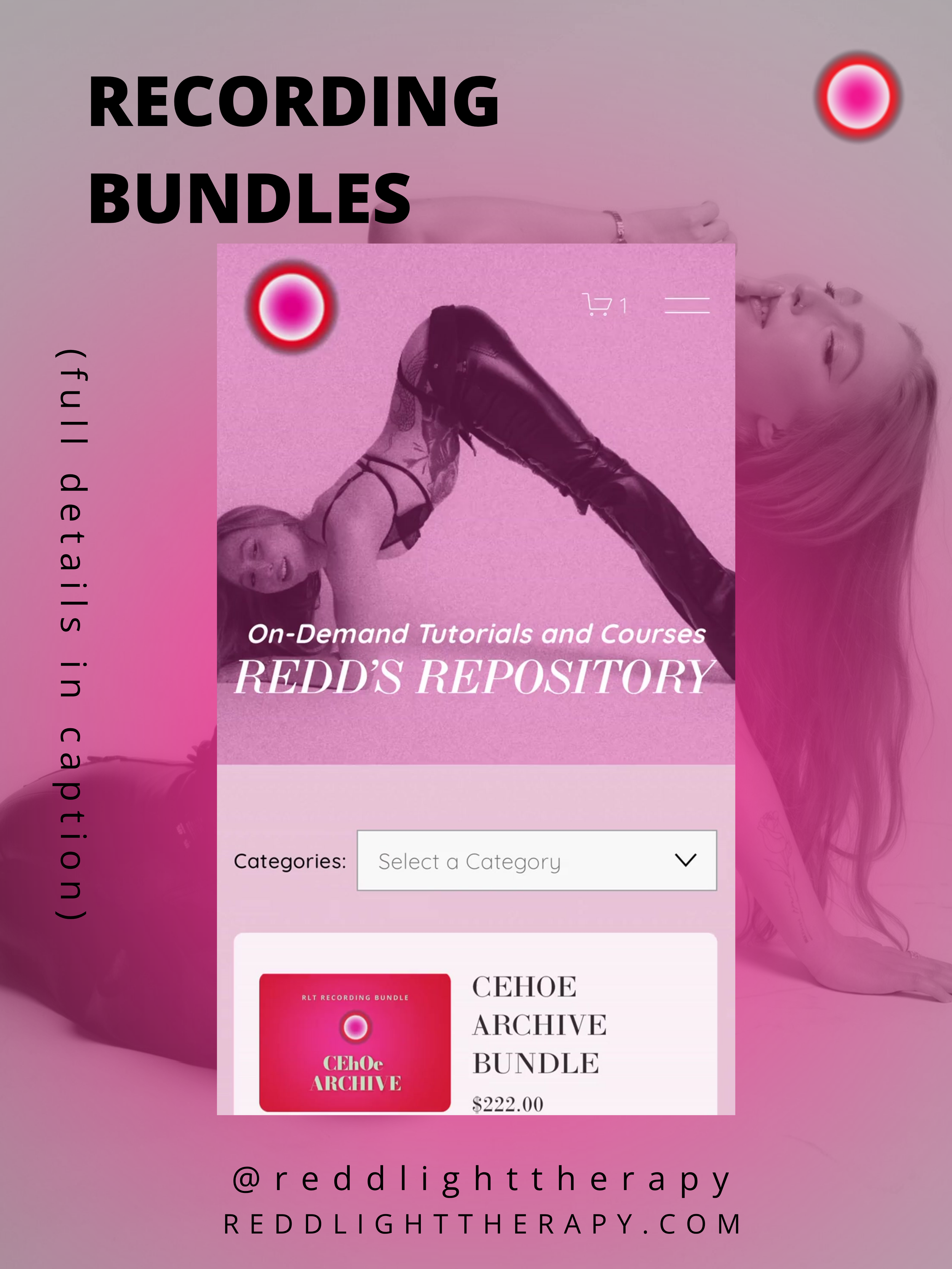 Redd's Repository on-demand tutorials and courses, shop page screenshot showing CEhOe Archive Bundle priced at $222