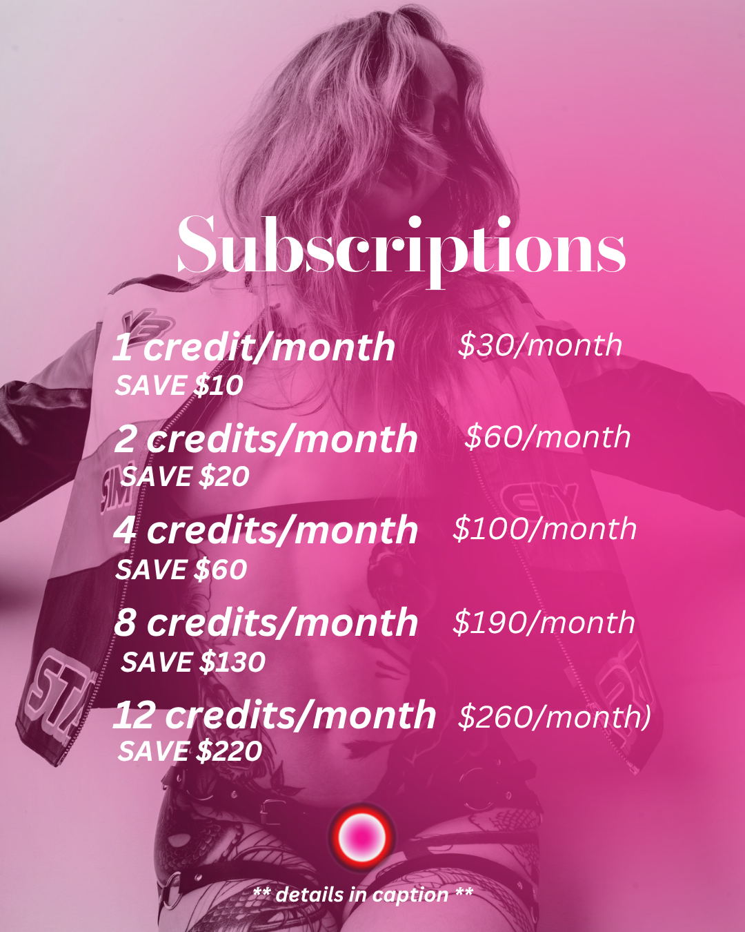 Redd Light Therapy subscription pricing — 1 to 12 credits per month, starting at $30/month