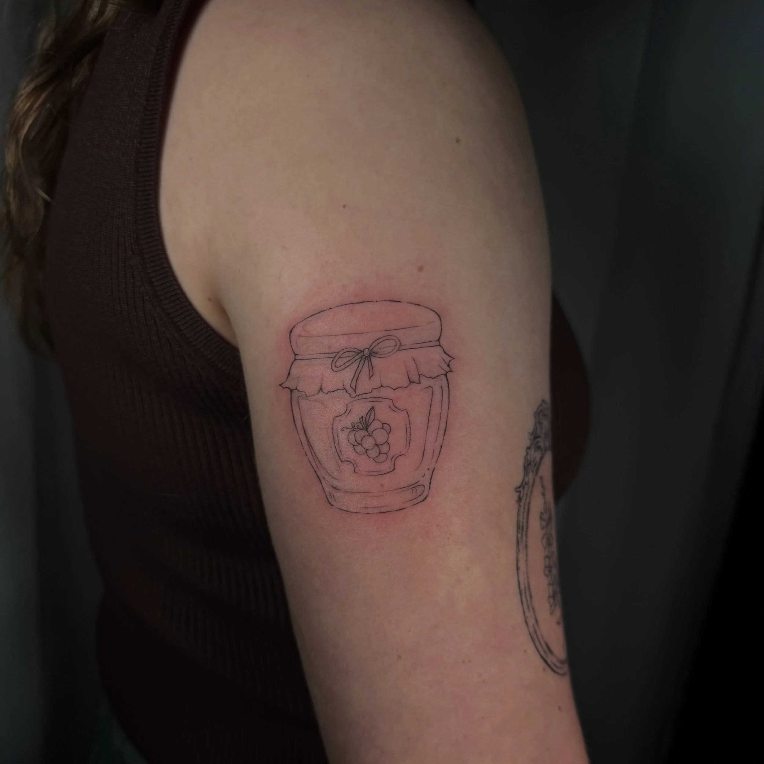 Cute lil jam jar 🍇 

#finelinetattooartist #madisonwi #uwmadison #lineworktattoos