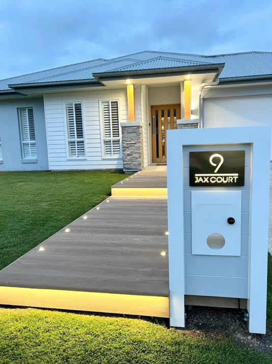 30x20 House sign, brushed gold with translucent white letters.