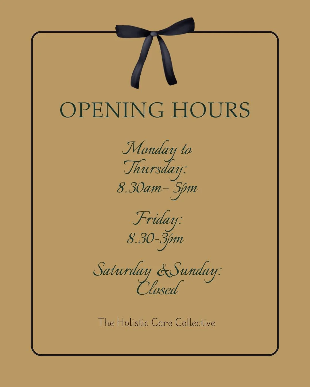 ✨ We&rsquo;ve Got Exciting News! ✨

The Holistic Care Collective is now open on Fridays! 💚
We&rsquo;ve heard you....more flexibility, more availability, and more time to prioritise you. Plus we have more staff lol
Whether it&rsquo;s a check-up, a sk