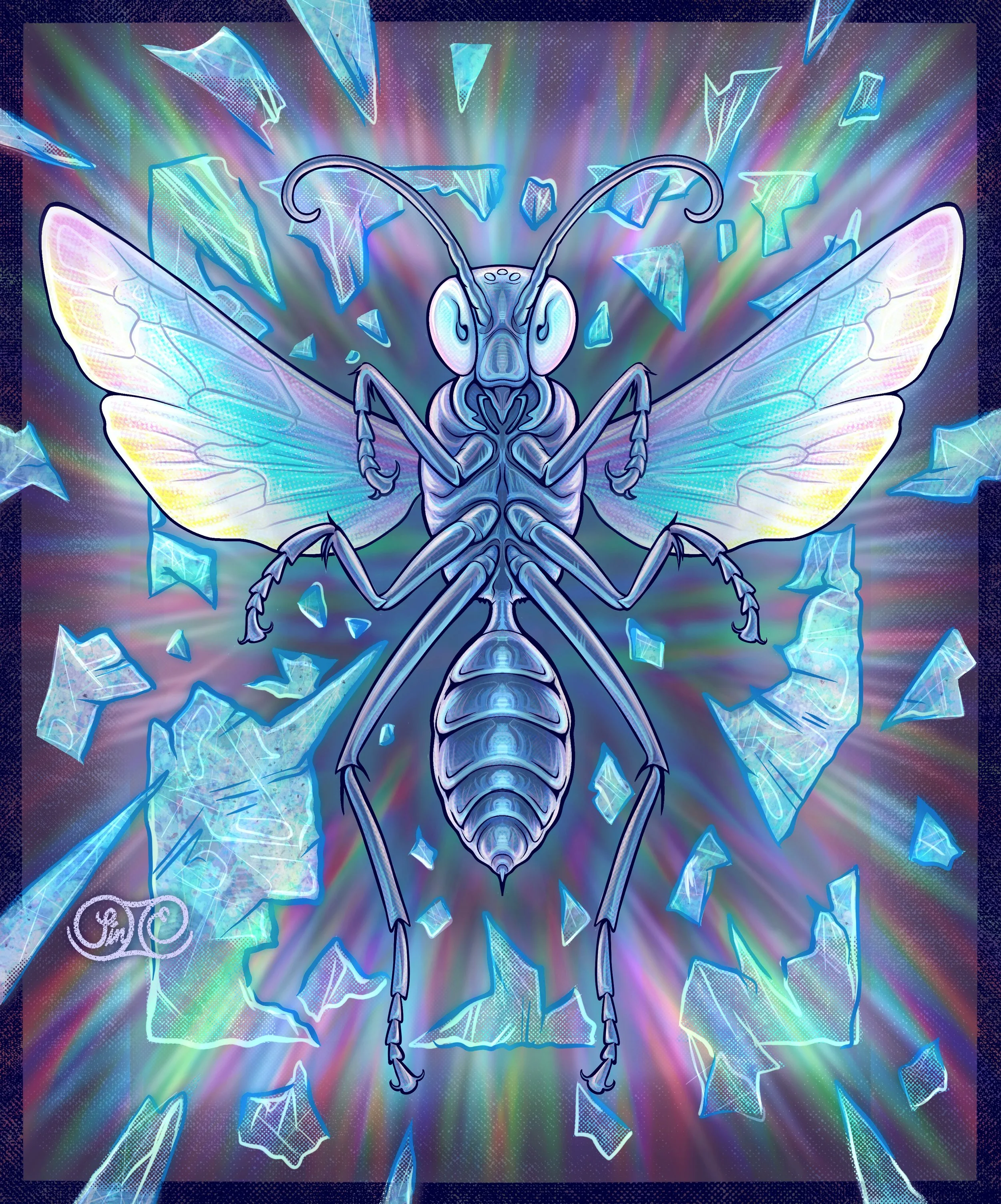 
"Breaking out." Great black digger wasp escapes her confines. Digital painting in Procreate. (2026)