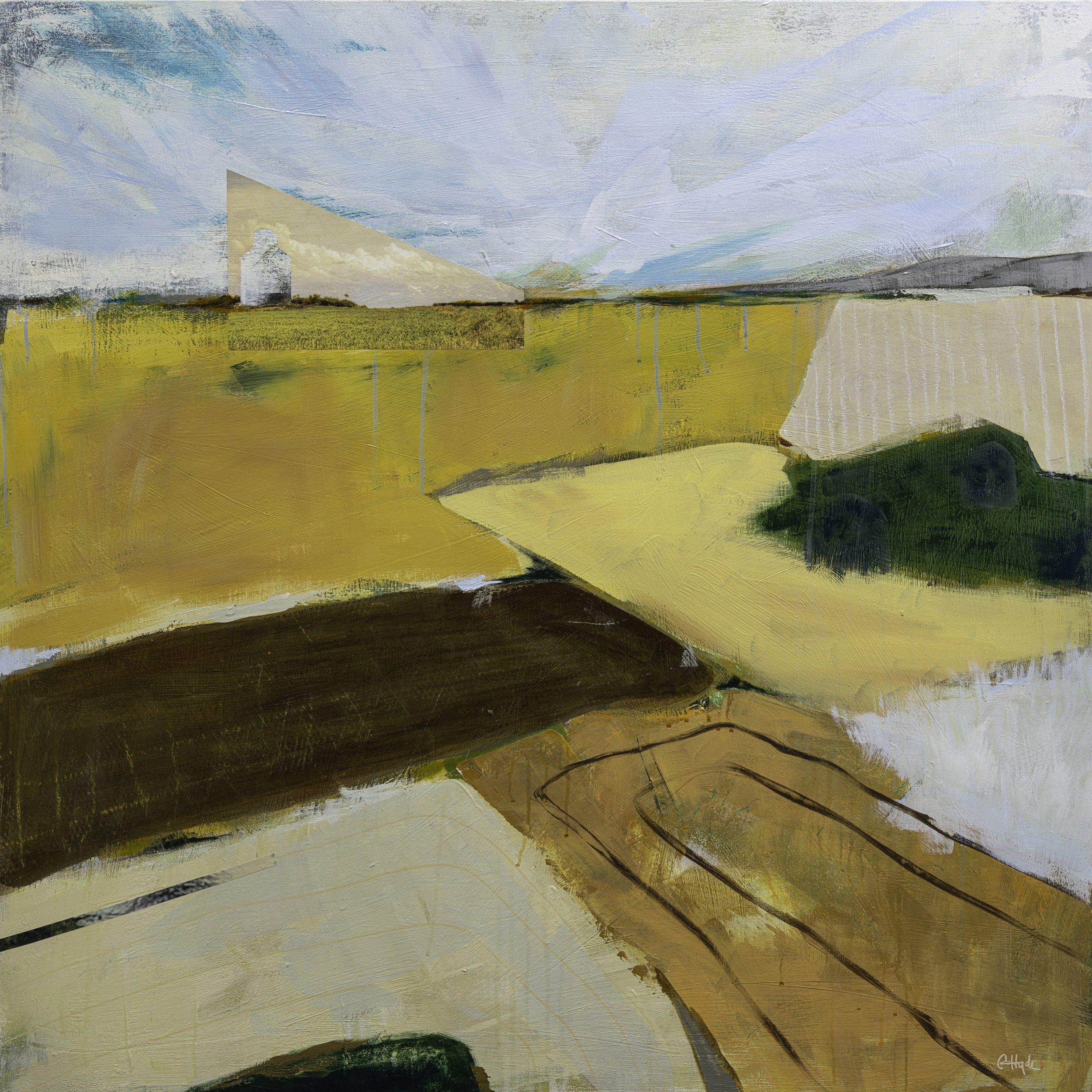  shifting landscape  
40 x 40 x 1.75" 
acrylic and collage on birch 
$2800