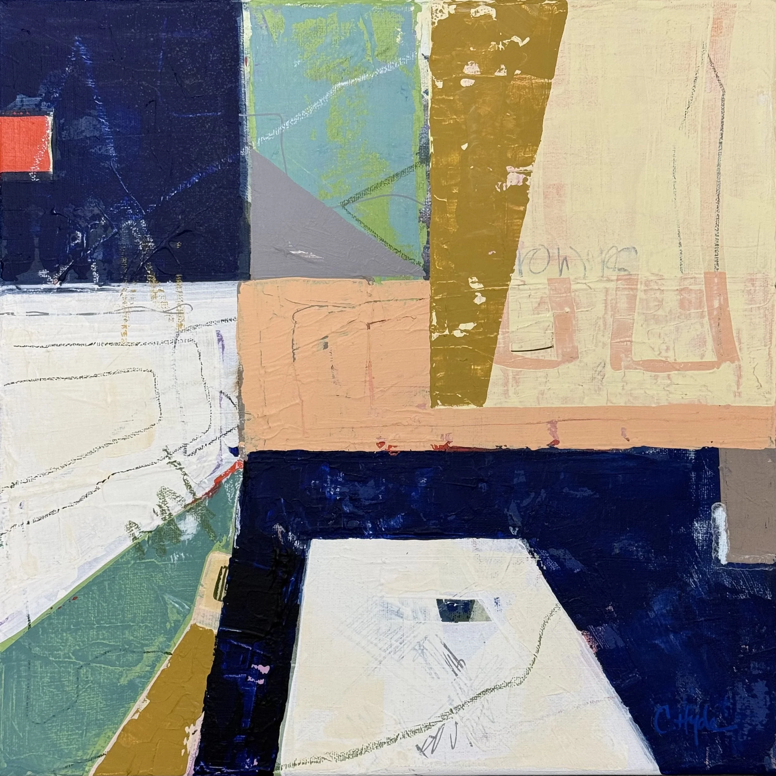  window seat VI  
14 x 14 x .75" 
mixed media on canvas 
$780