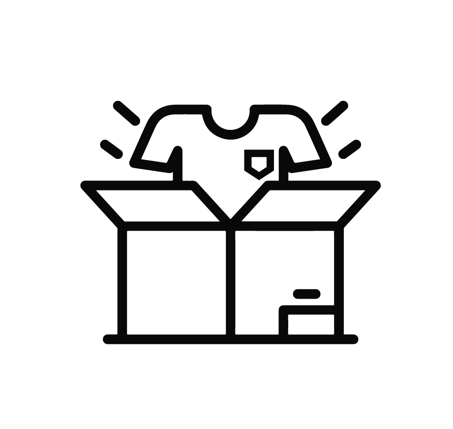 Icon of a T-shirt in a box, representing clothing packaging or unboxing.
